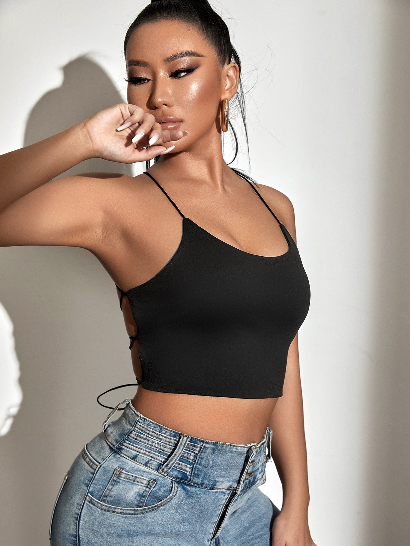Backless Crop Cami Top with Ribbon