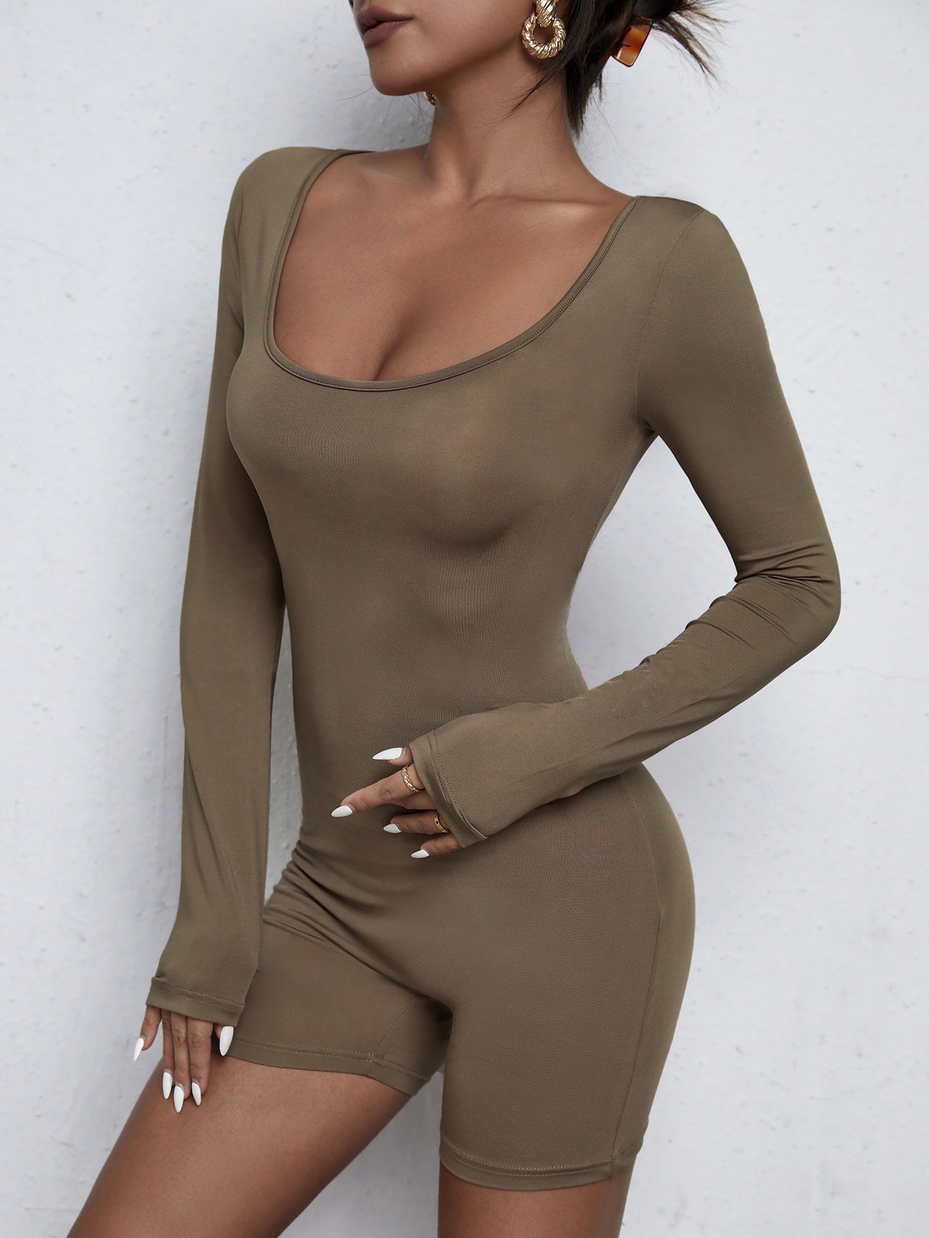 Unitard Romper with U-Neckline