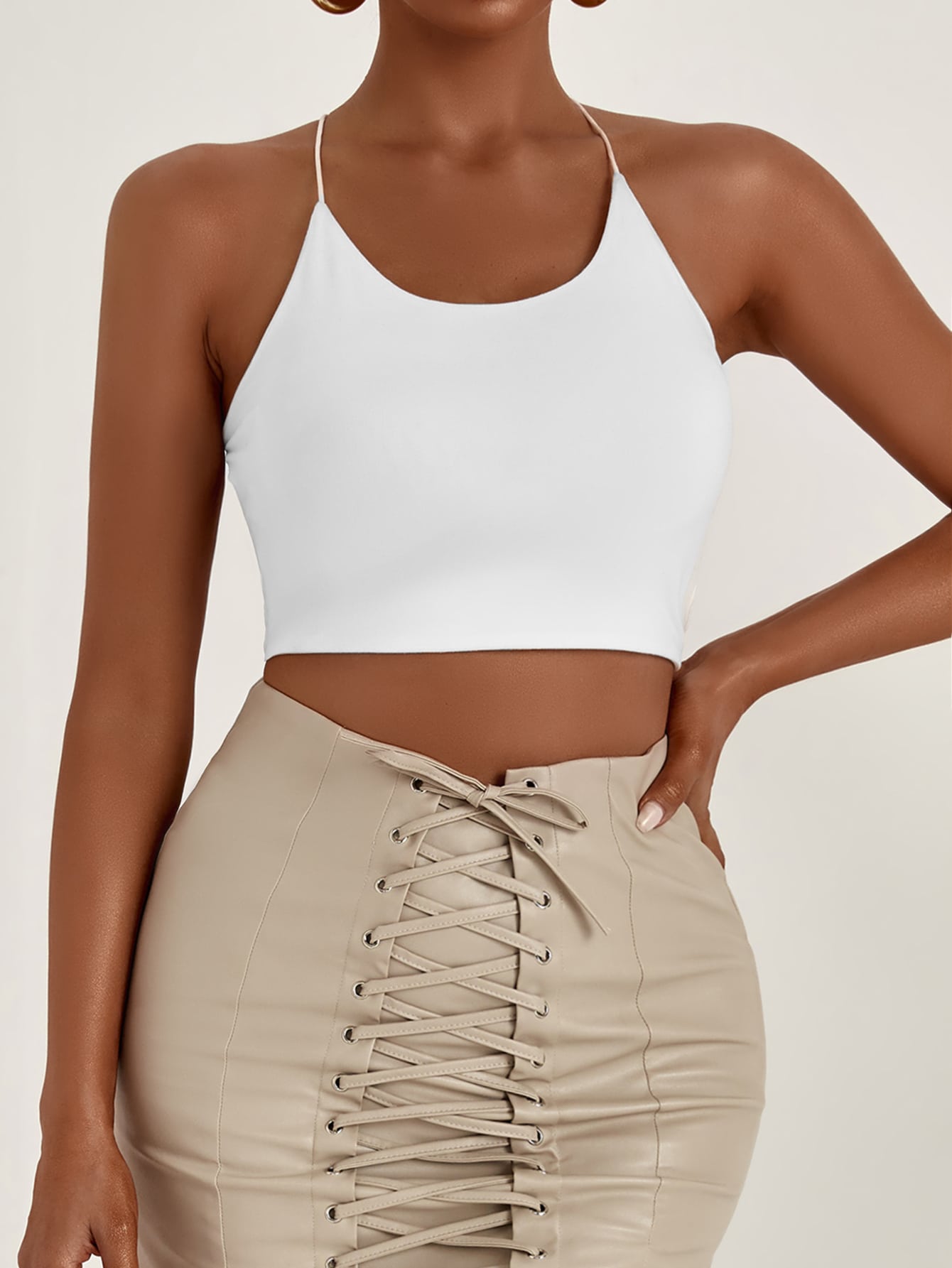Backless Crop Cami Top with Ribbon