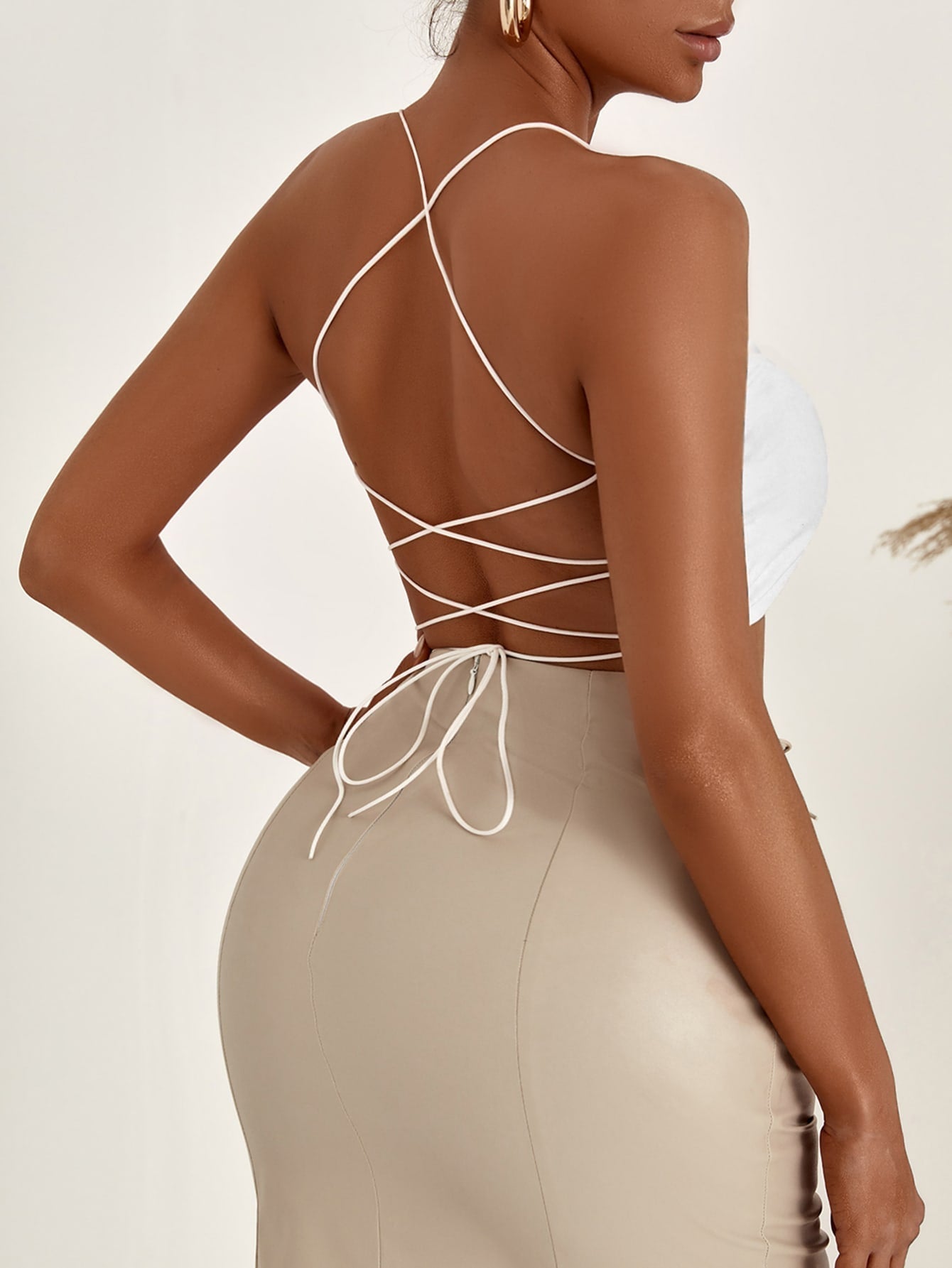 Backless Crop Cami Top with Ribbon