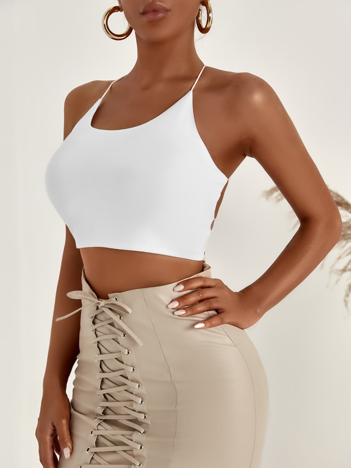 Backless Crop Cami Top with Ribbon
