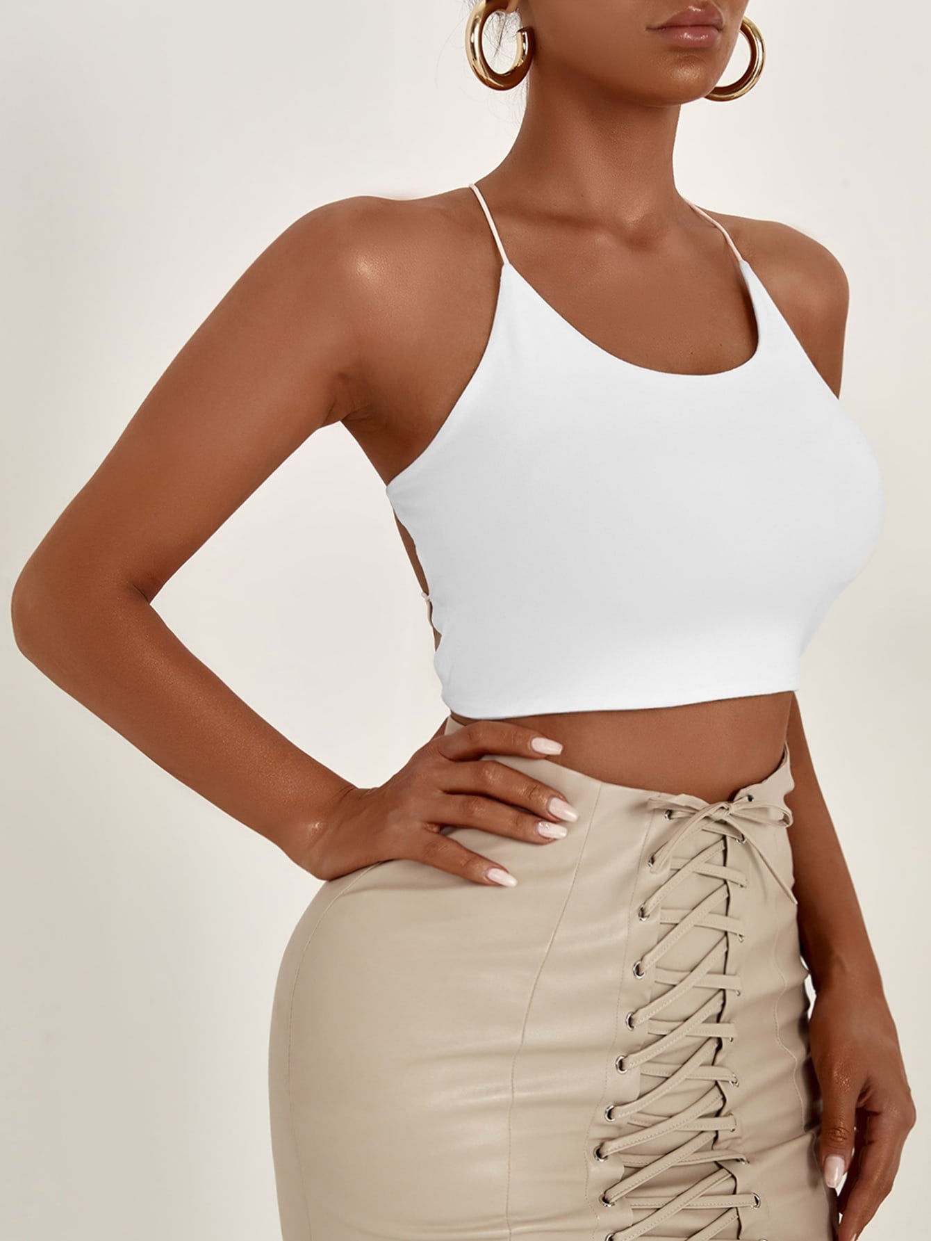 Backless Crop Cami Top with Ribbon