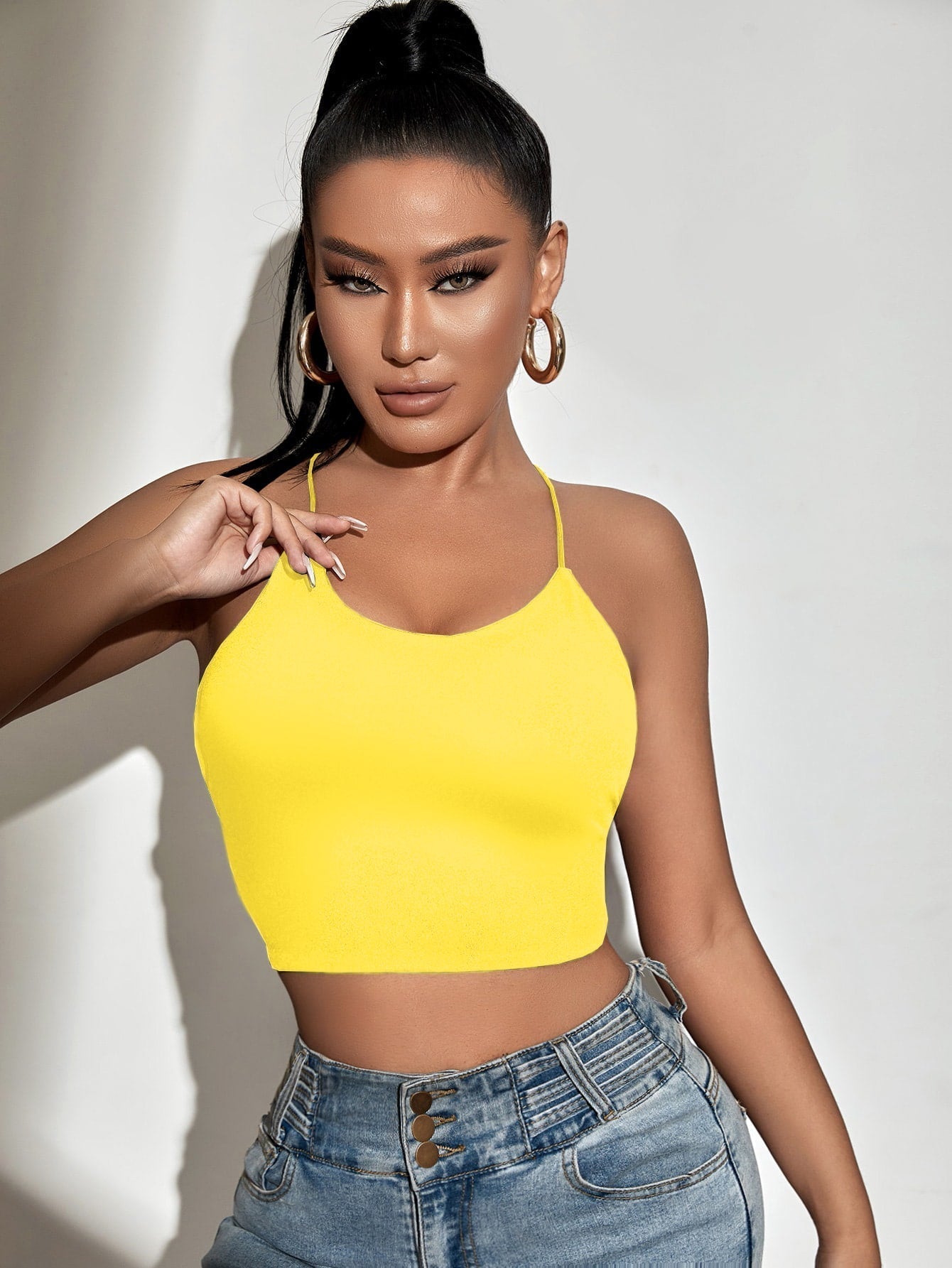 Backless Crop Cami Top with Ribbon