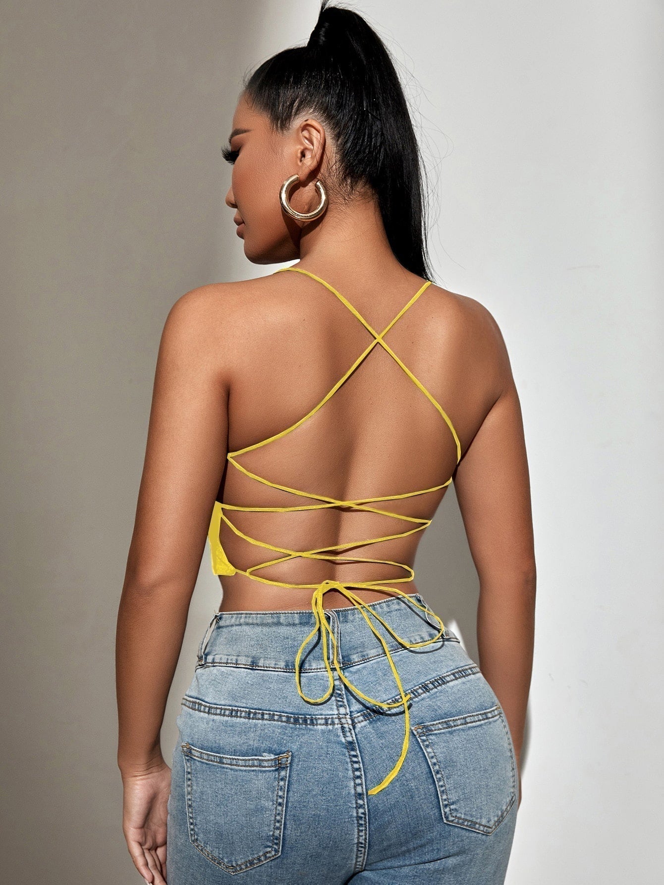 Backless Crop Cami Top with Ribbon