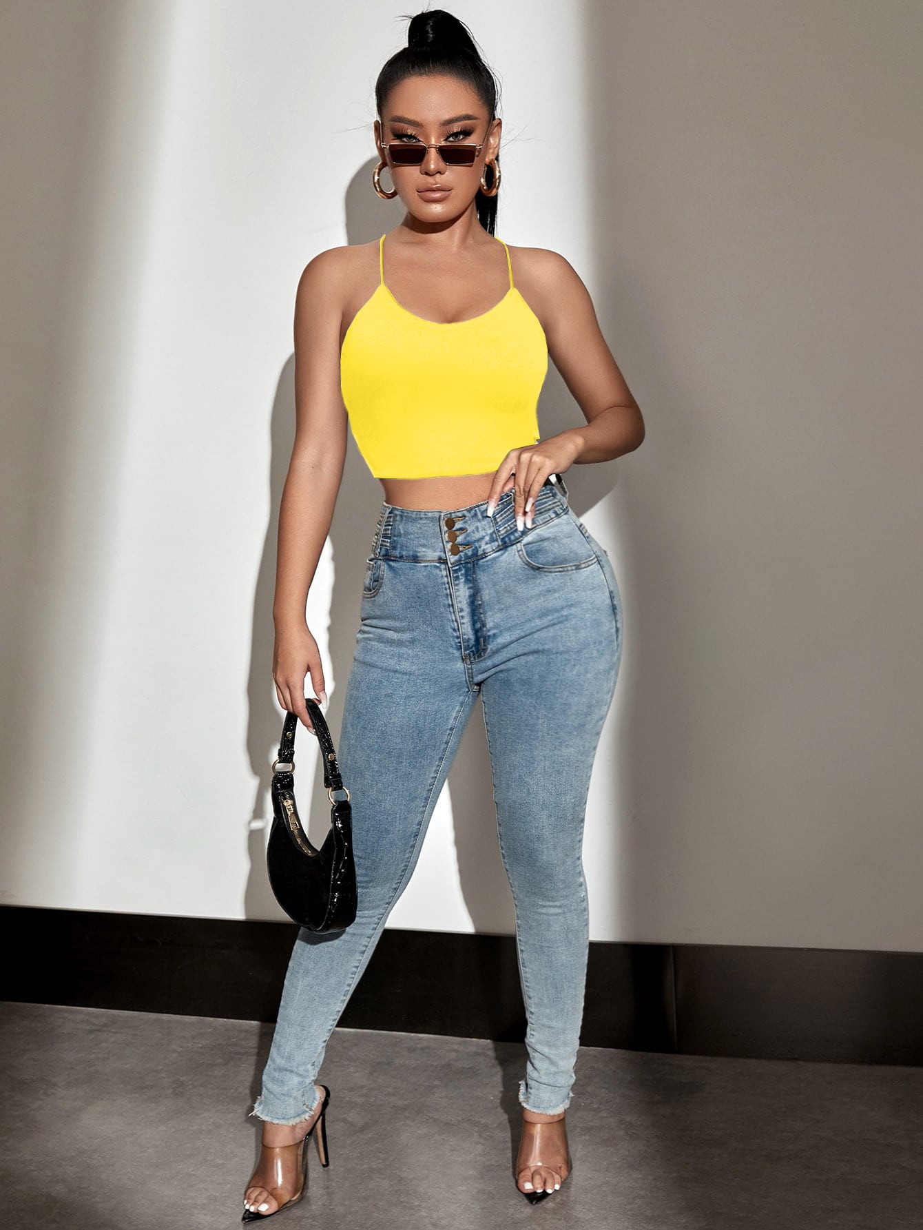 Backless Crop Cami Top with Ribbon