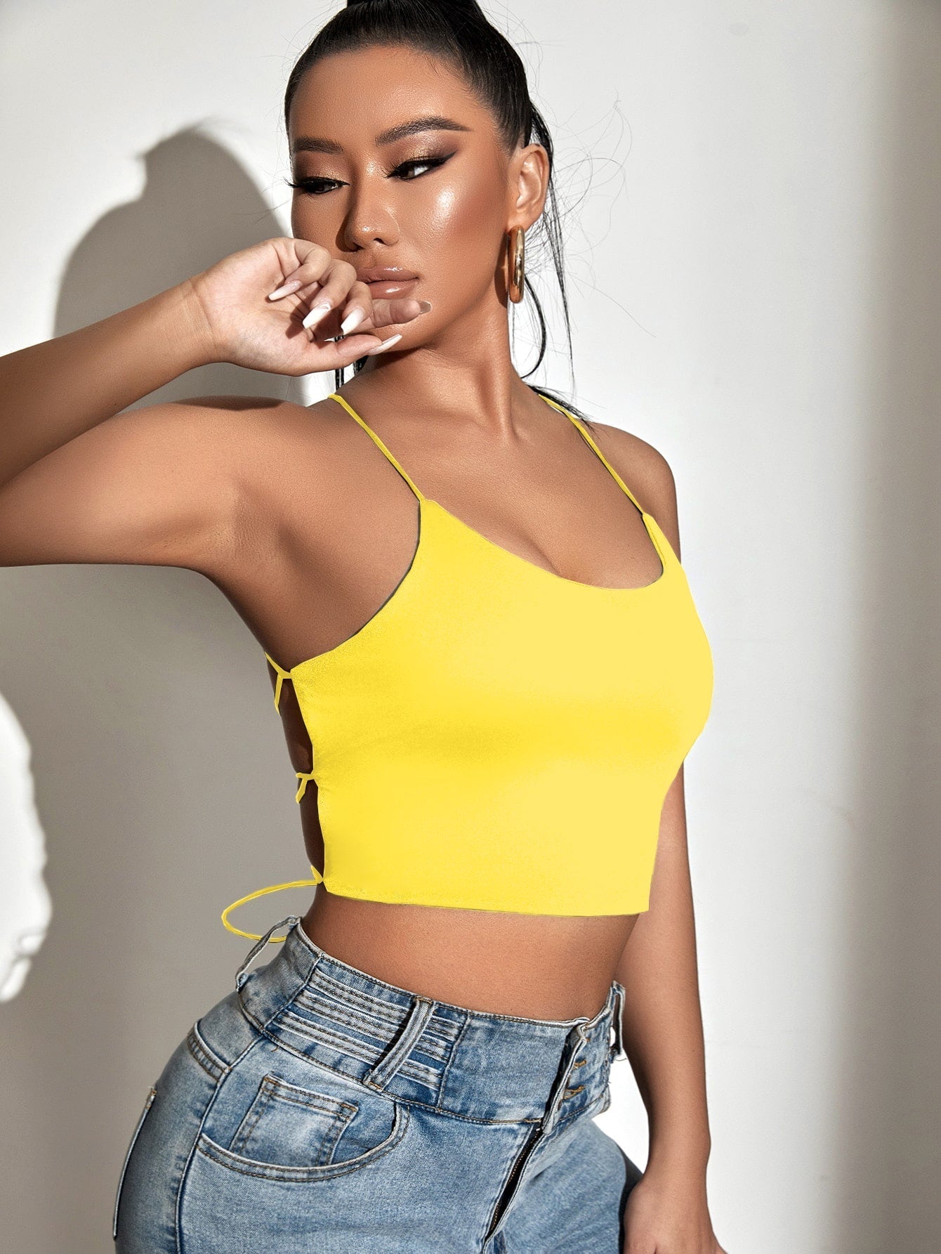 Backless Crop Cami Top with Ribbon