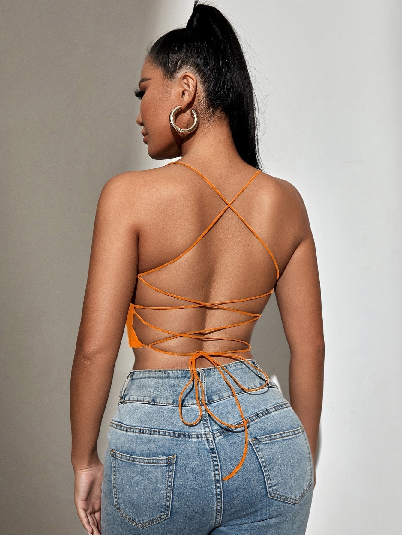 Backless Crop Cami Top with Ribbon