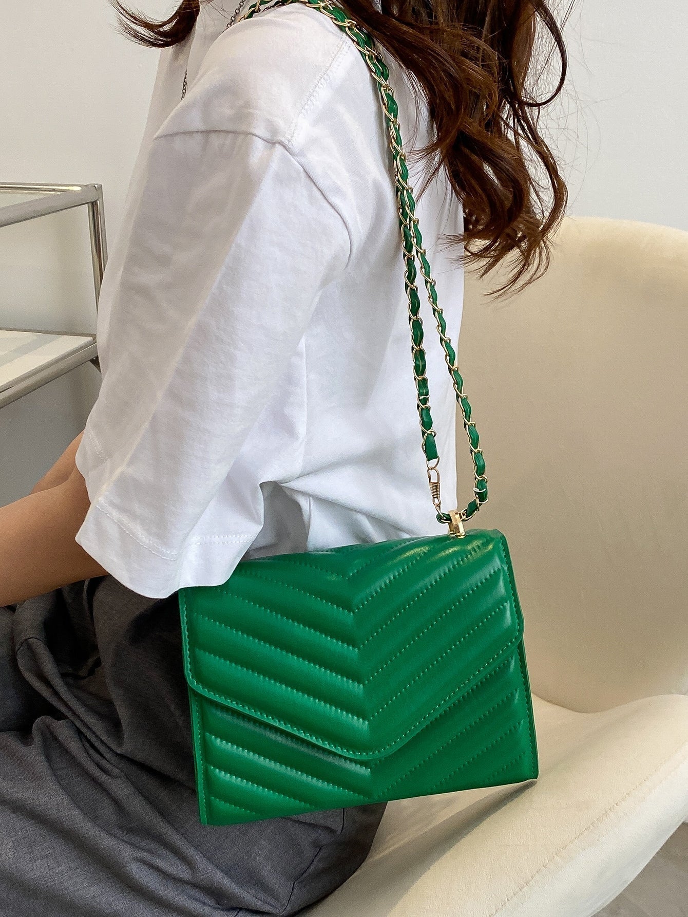 Square Bag with Chevron Snap Button