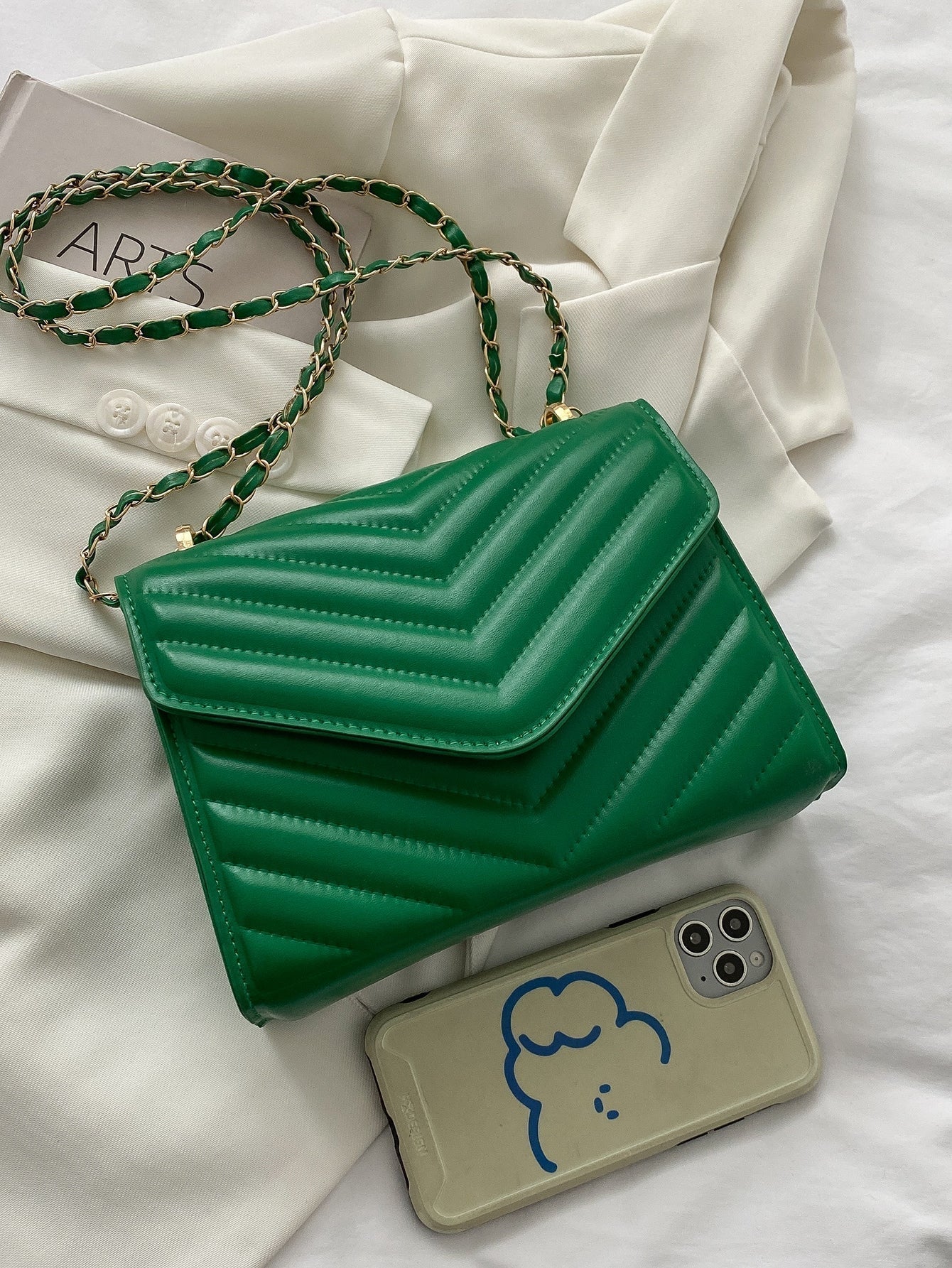 Square Bag with Chevron Snap Button