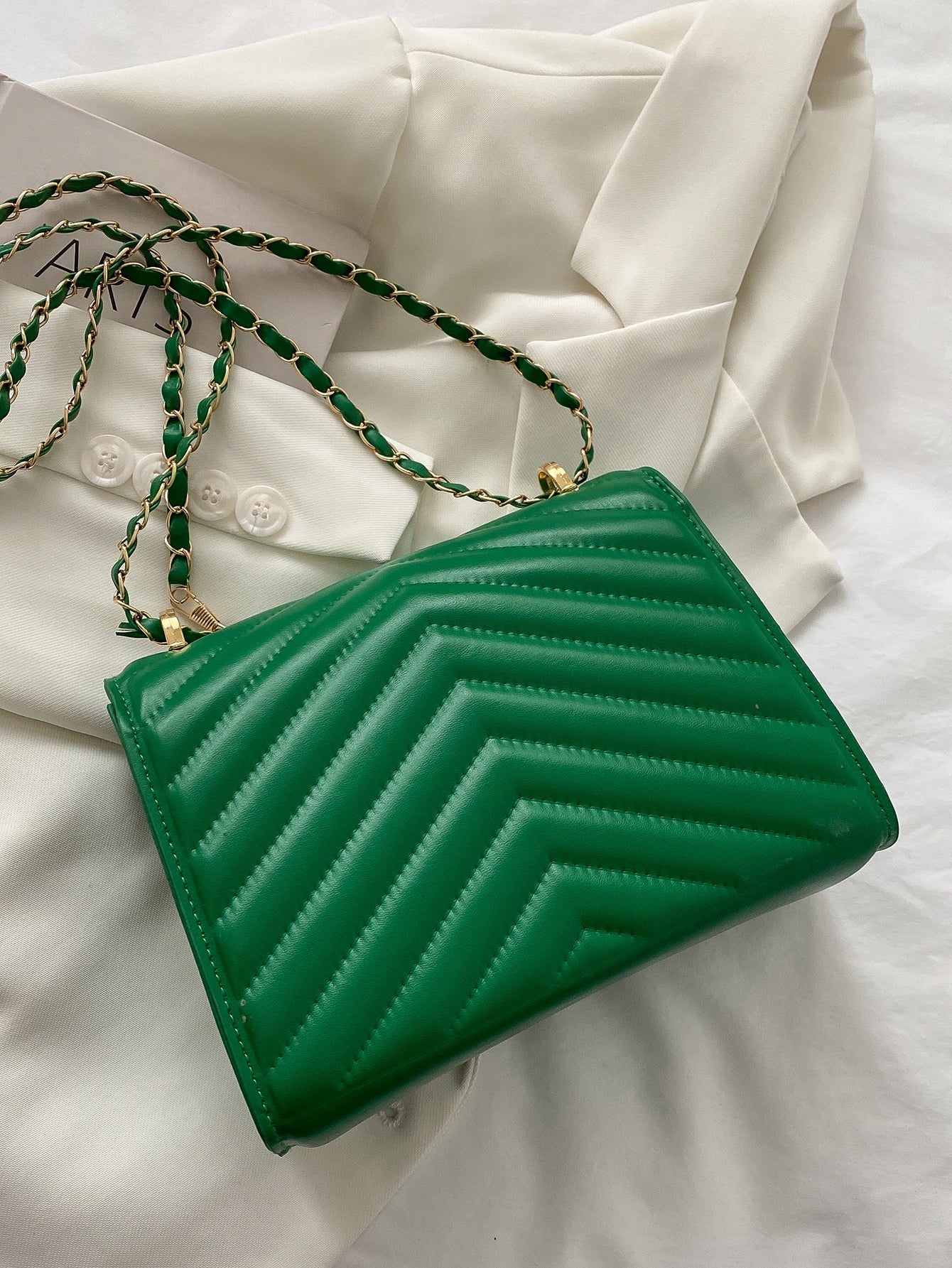 Square Bag with Chevron Snap Button