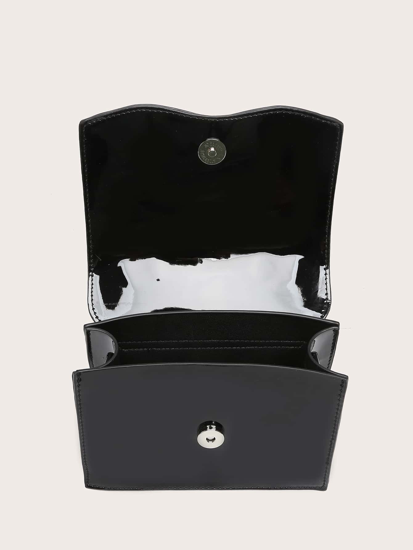 Square Bag with Mini Rhinestones and Bow Decor, PU Flap, for Daily Use