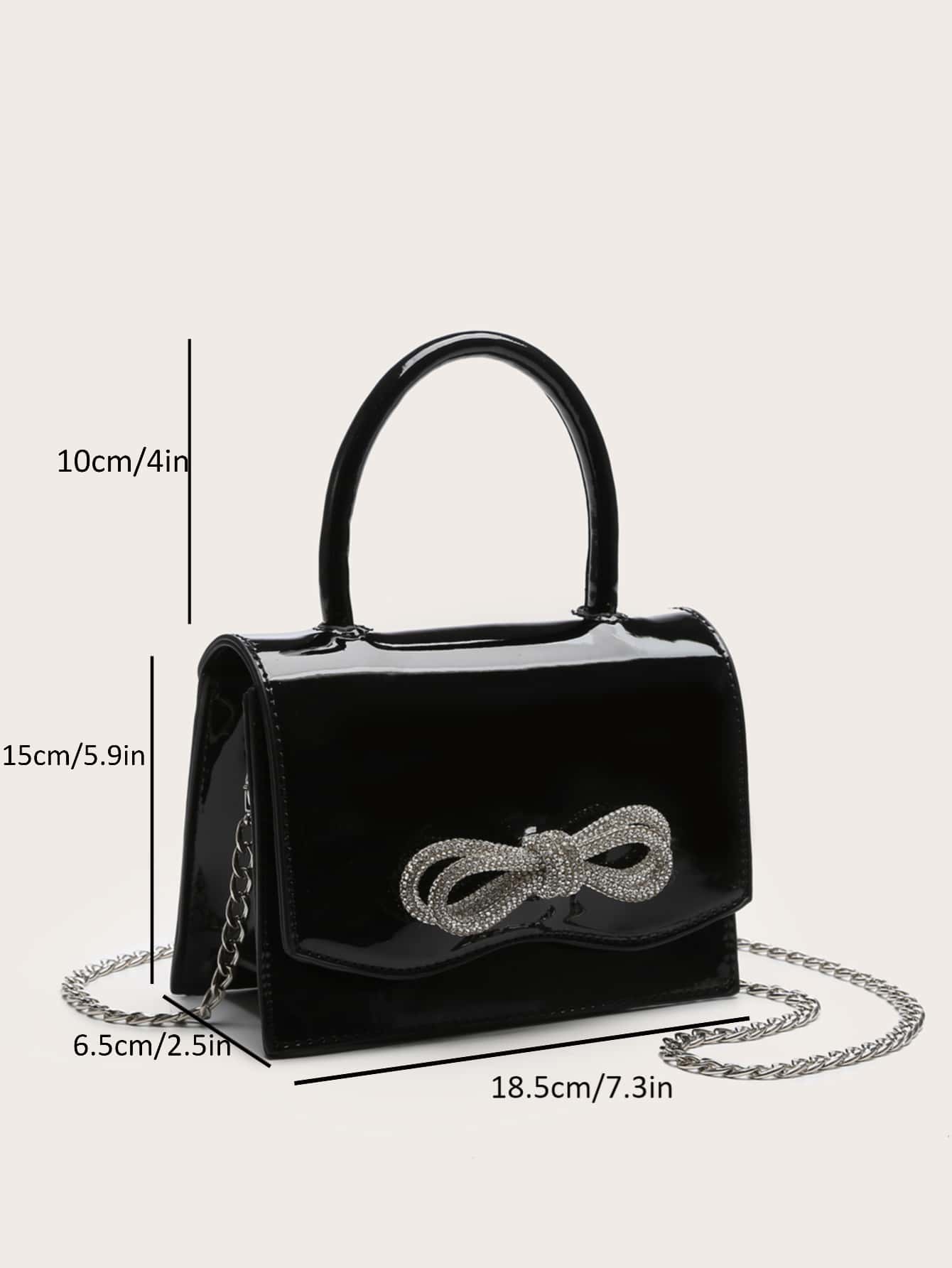 Square Bag with Mini Rhinestones and Bow Decor, PU Flap, for Daily Use