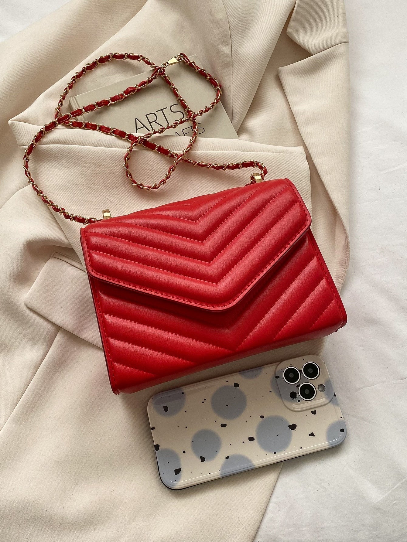 Square Bag with Chevron Snap Button