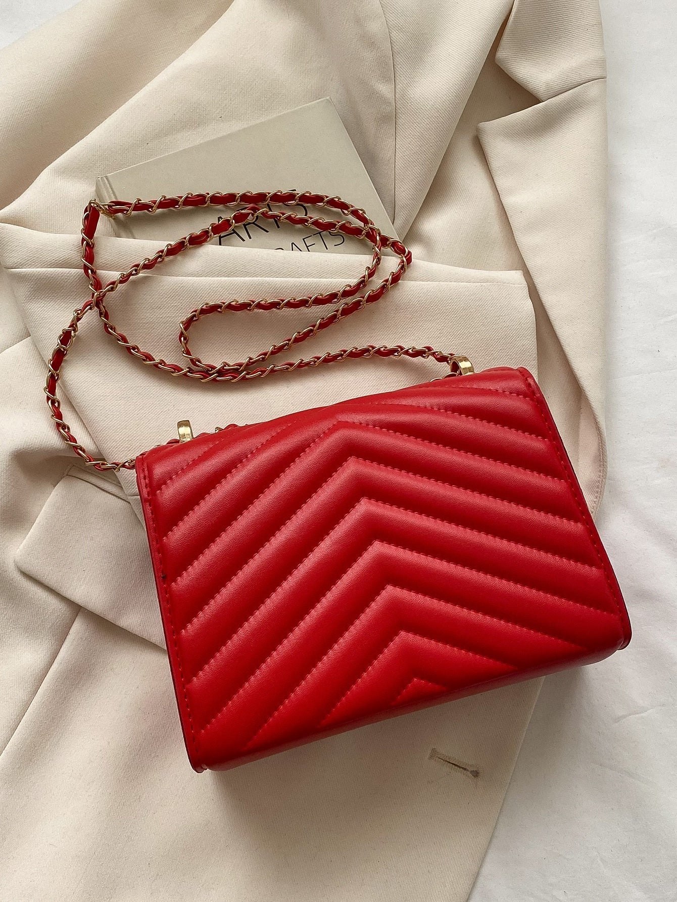 Square Bag with Chevron Snap Button