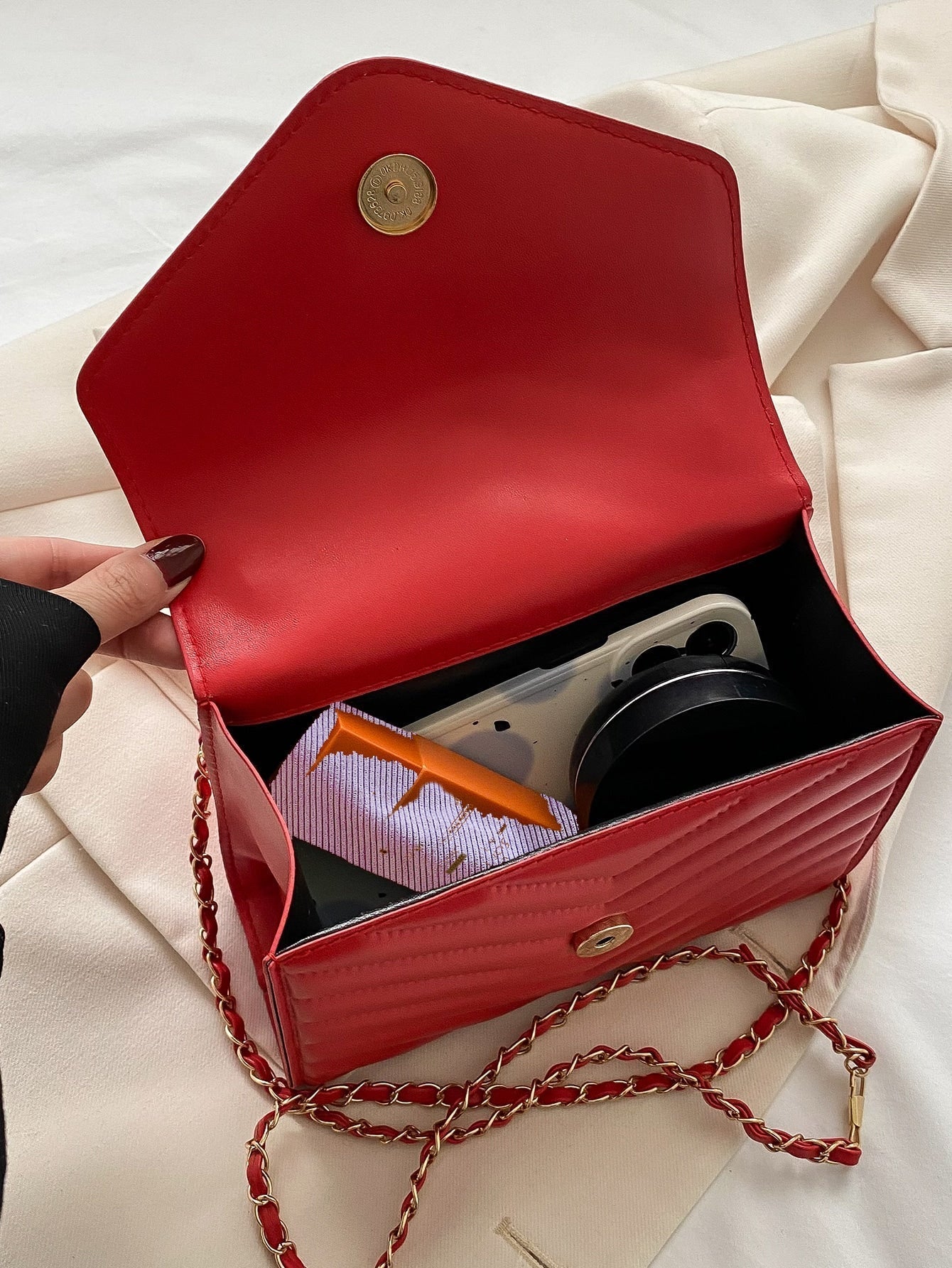 Square Bag with Chevron Snap Button