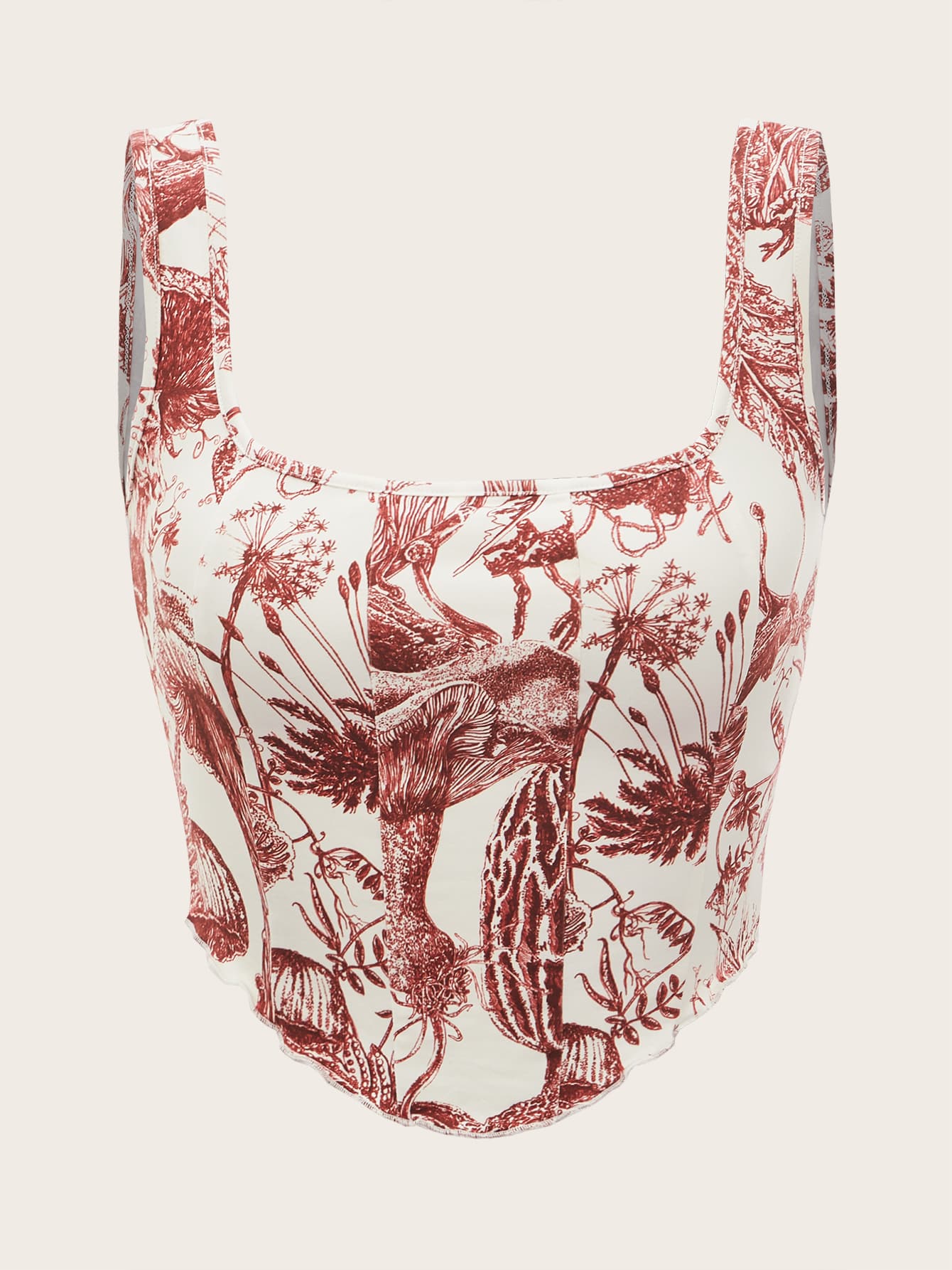Tank Top mit Pflanze Muster, Wellensaum