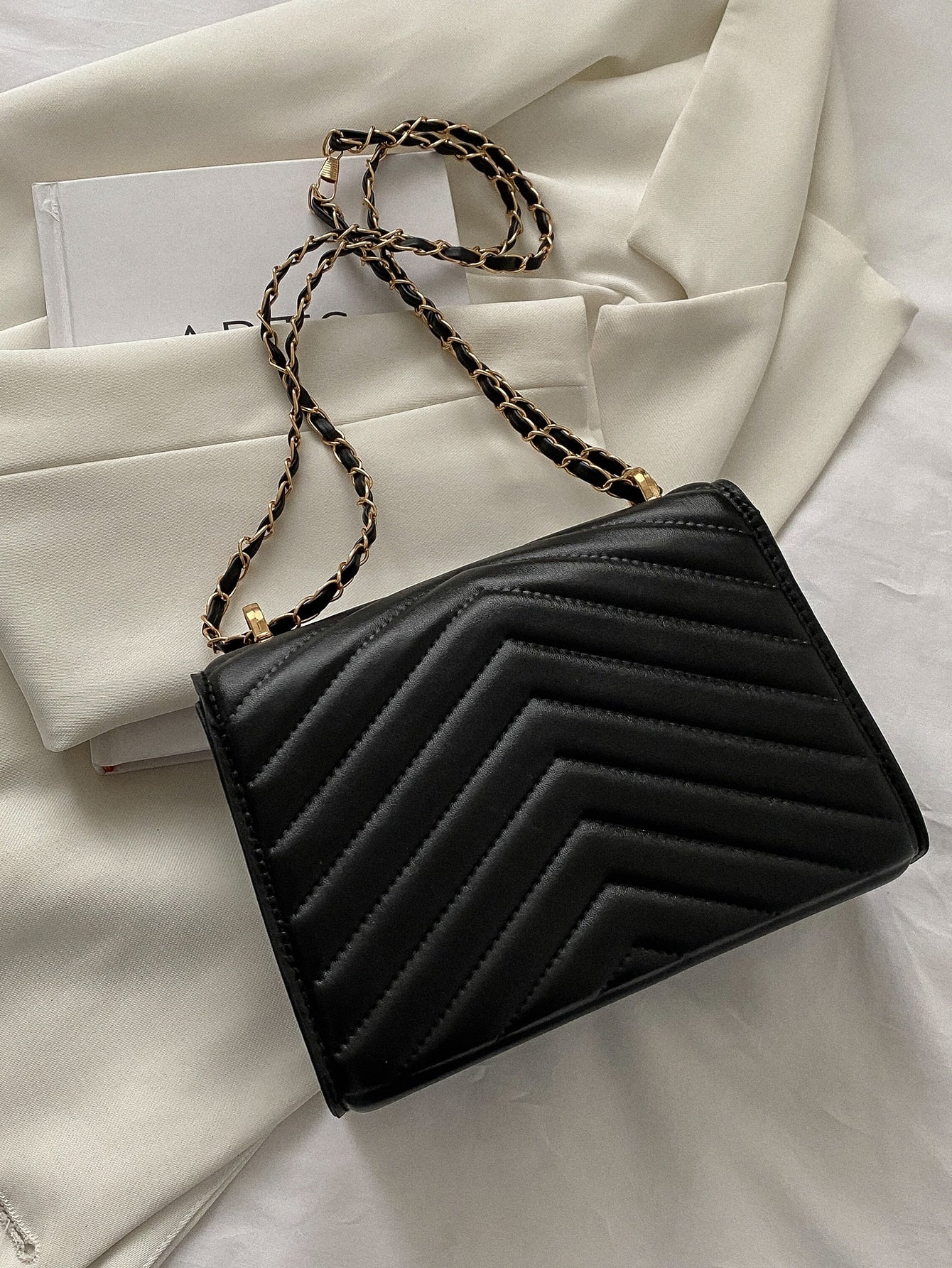 Square Bag with Chevron Snap Button