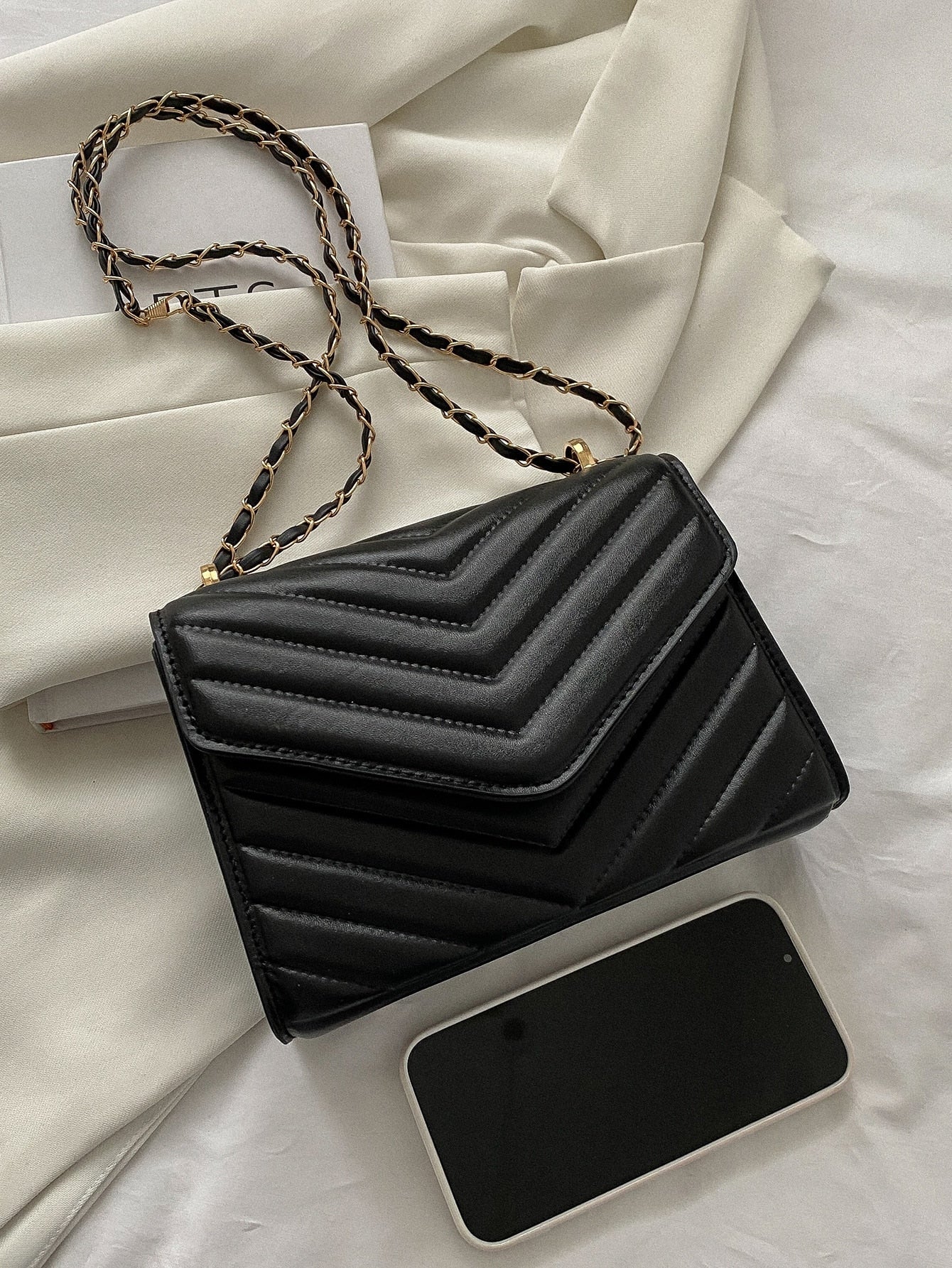 Square Bag with Chevron Snap Button