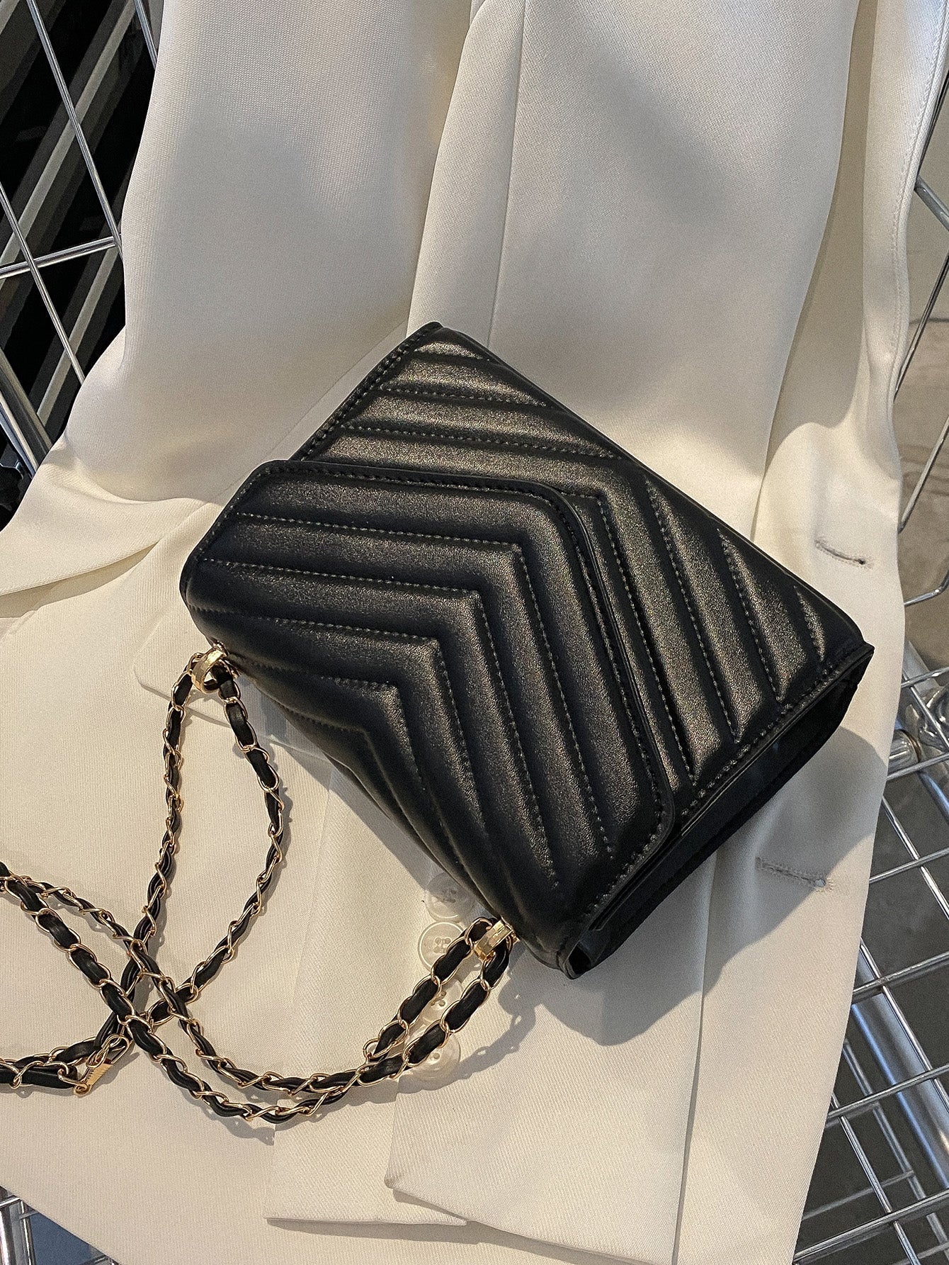 Square Bag with Chevron Snap Button