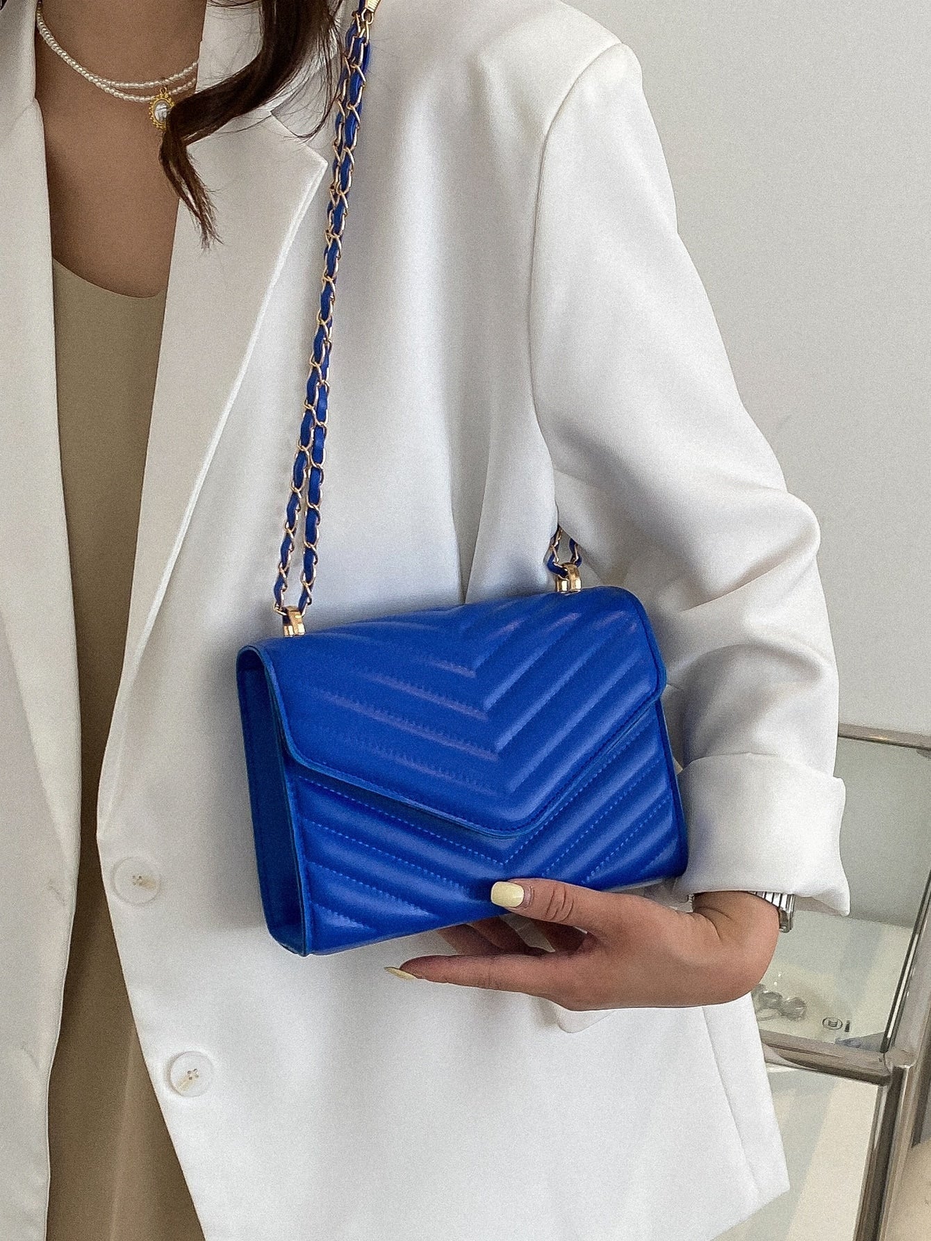 Square Bag with Chevron Snap Button