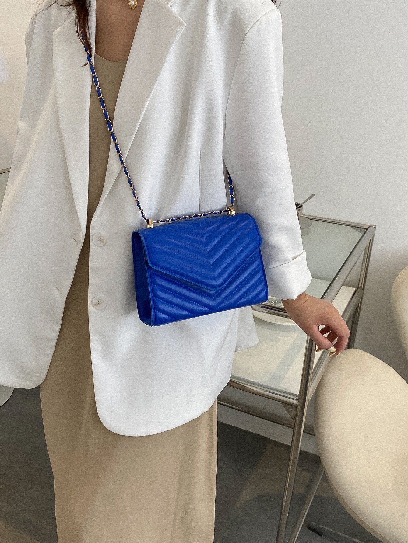 Square Bag with Chevron Snap Button
