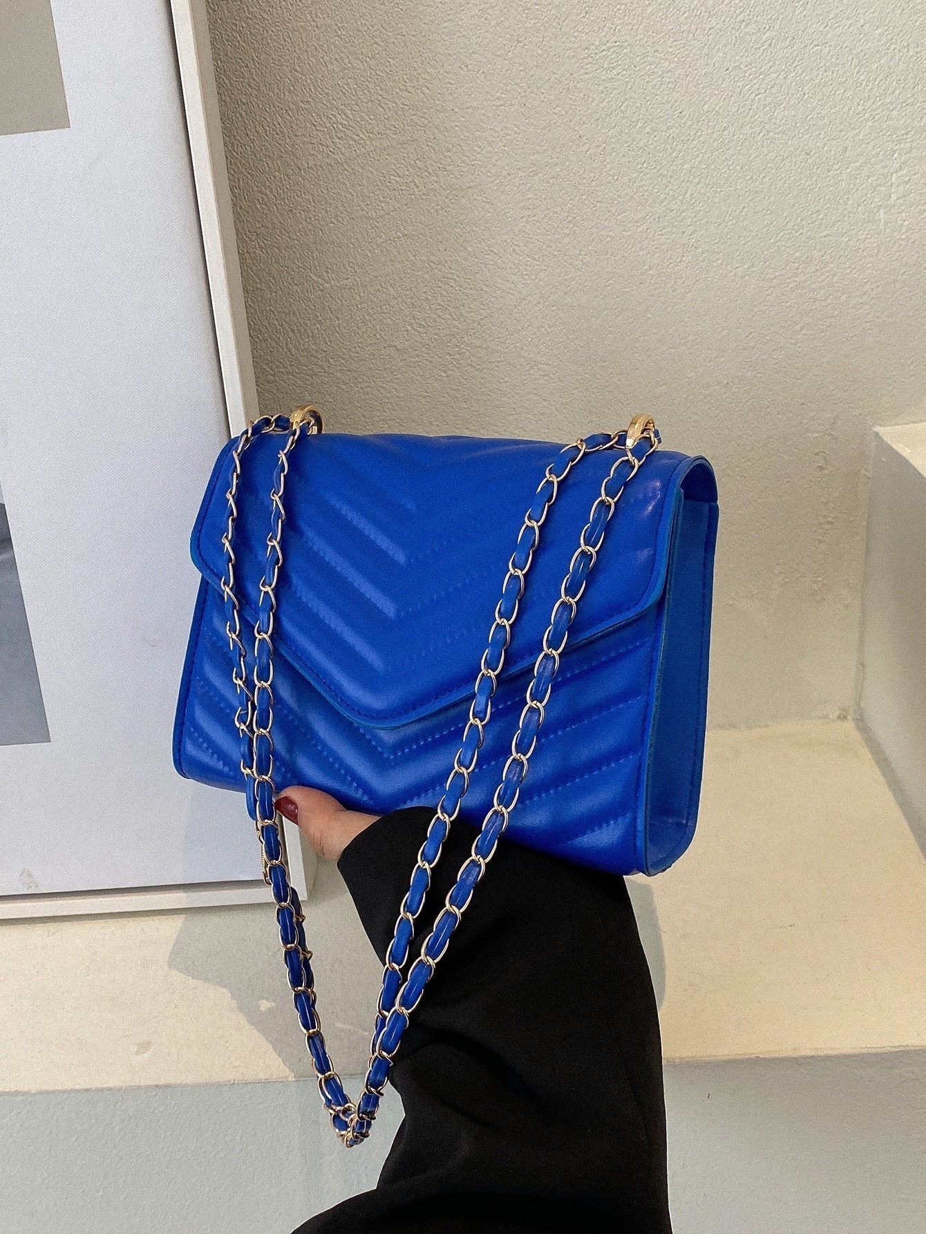 Square Bag with Chevron Snap Button