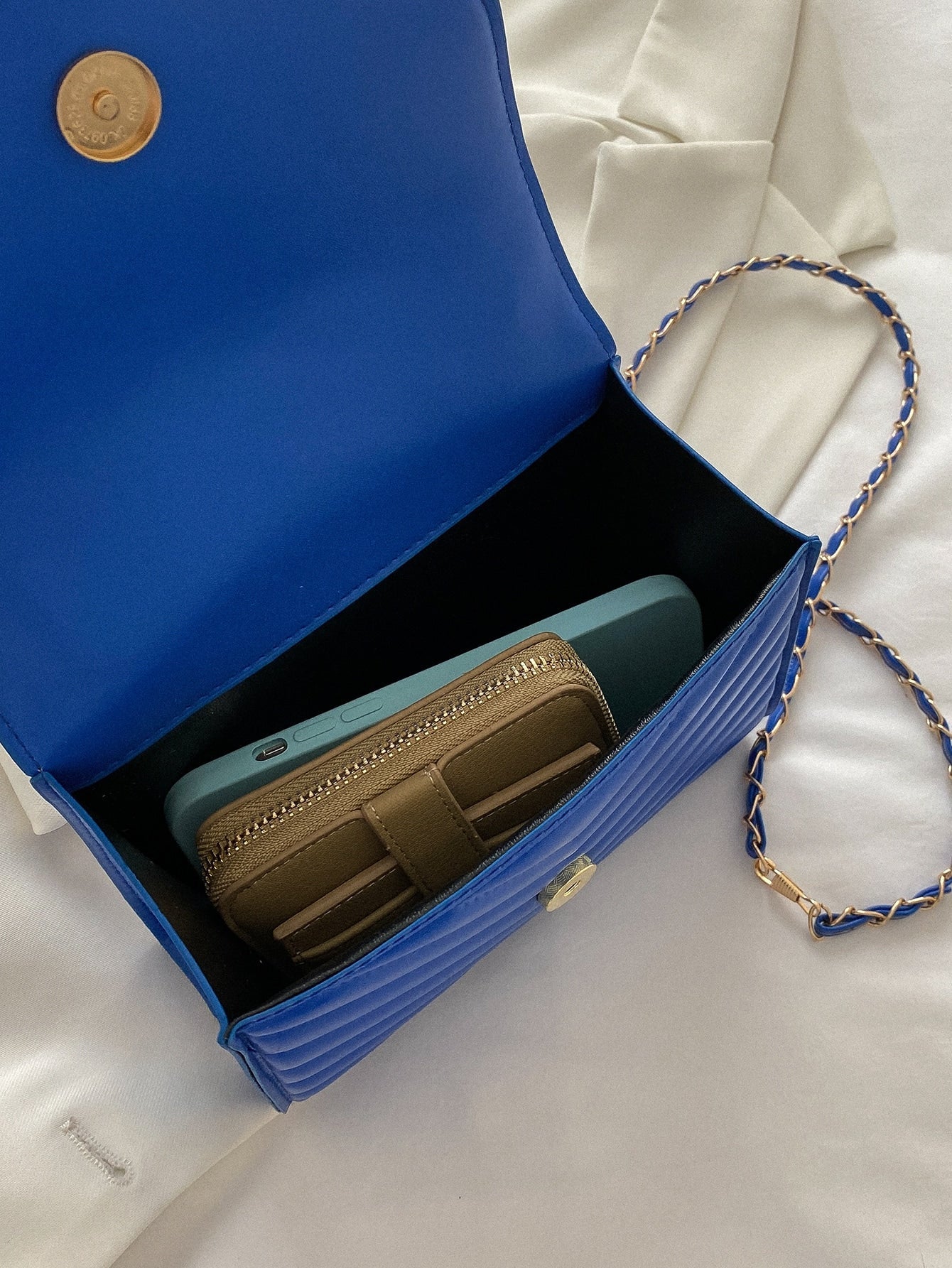 Square Bag with Chevron Snap Button