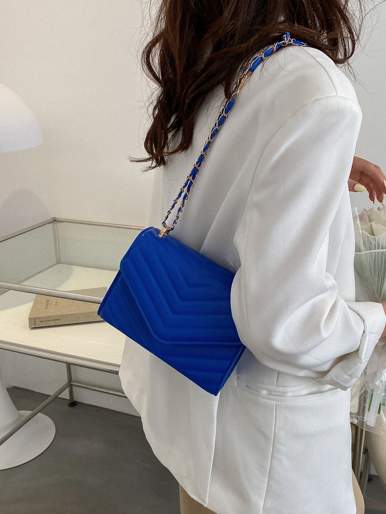 Square Bag with Chevron Snap Button