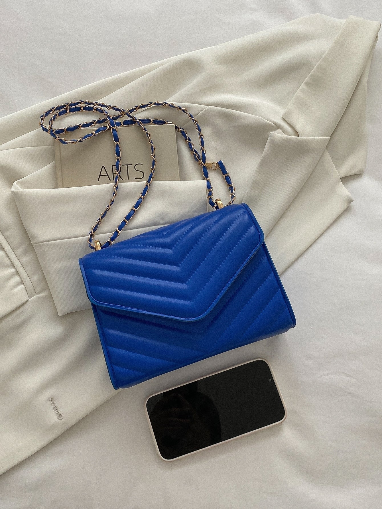 Square Bag with Chevron Snap Button