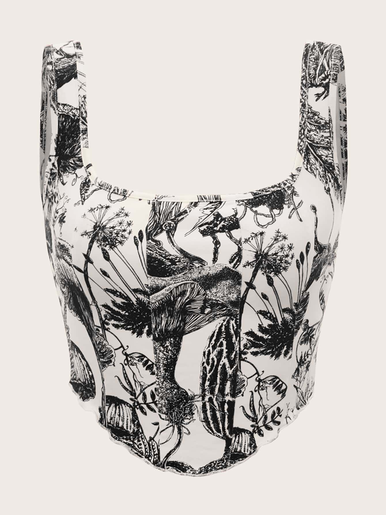 Tank Top mit Pflanze Muster, Wellensaum