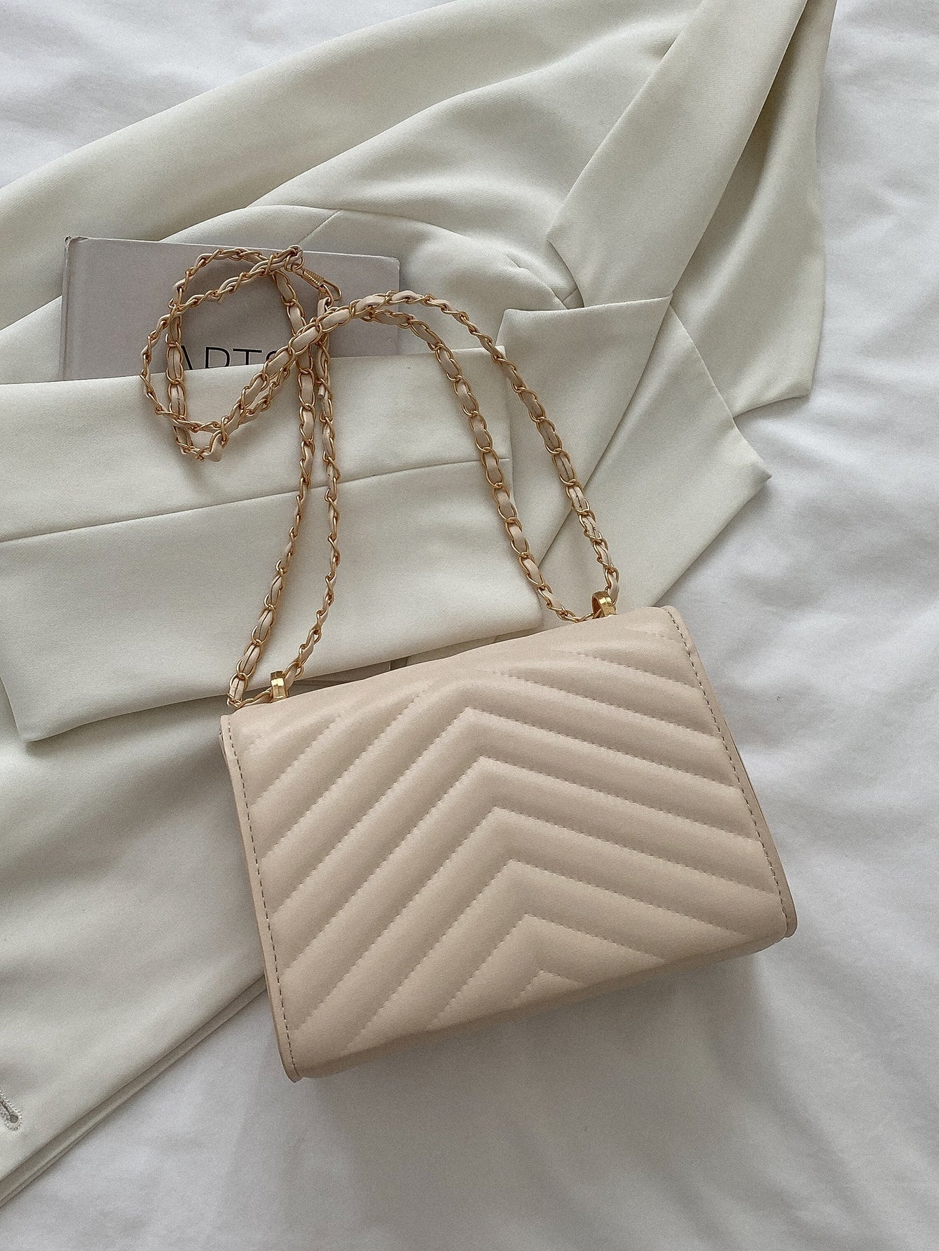 Square Bag with Chevron Snap Button