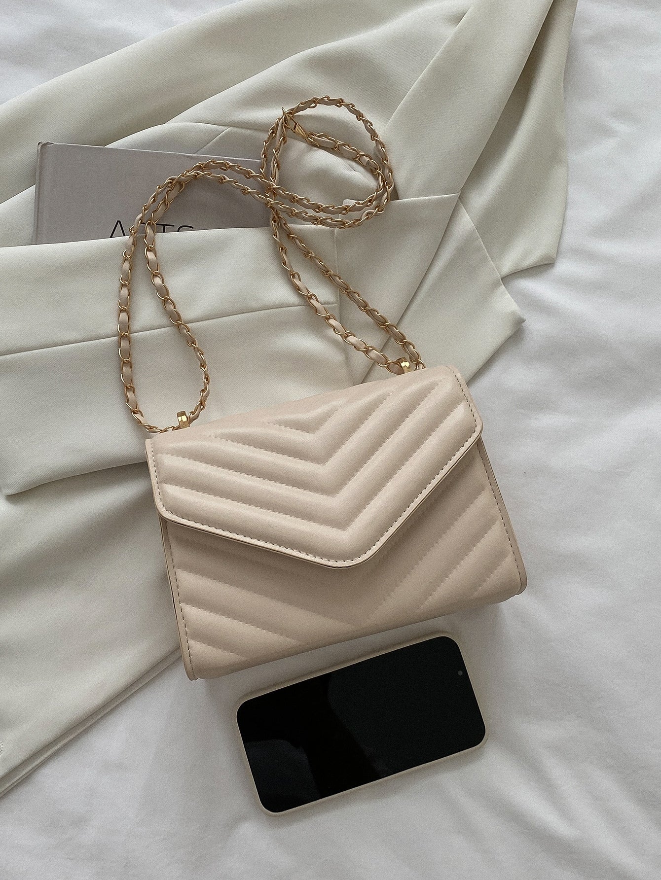 Square Bag with Chevron Snap Button