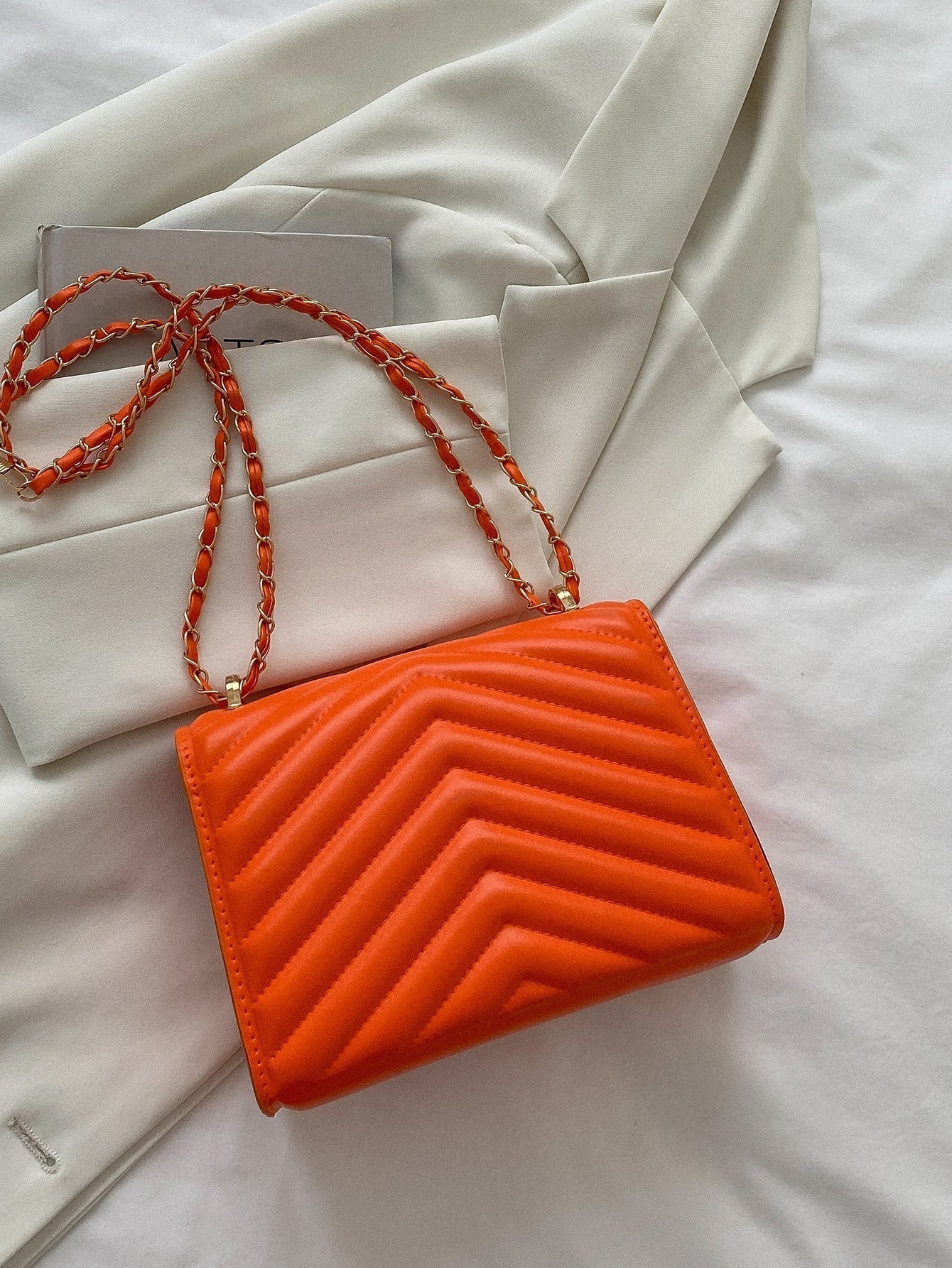 Square Bag with Chevron Snap Button