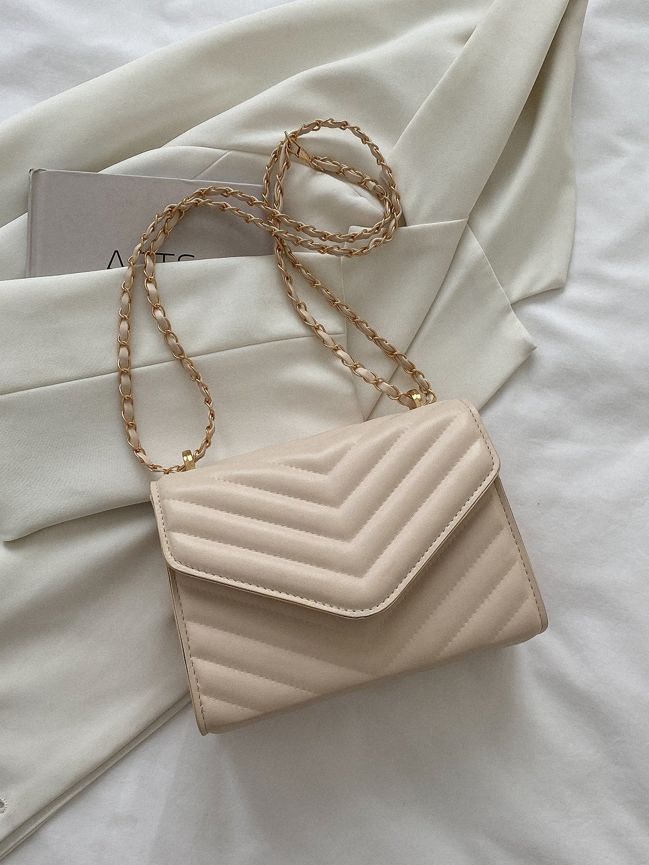 Square Bag with Chevron Snap Button