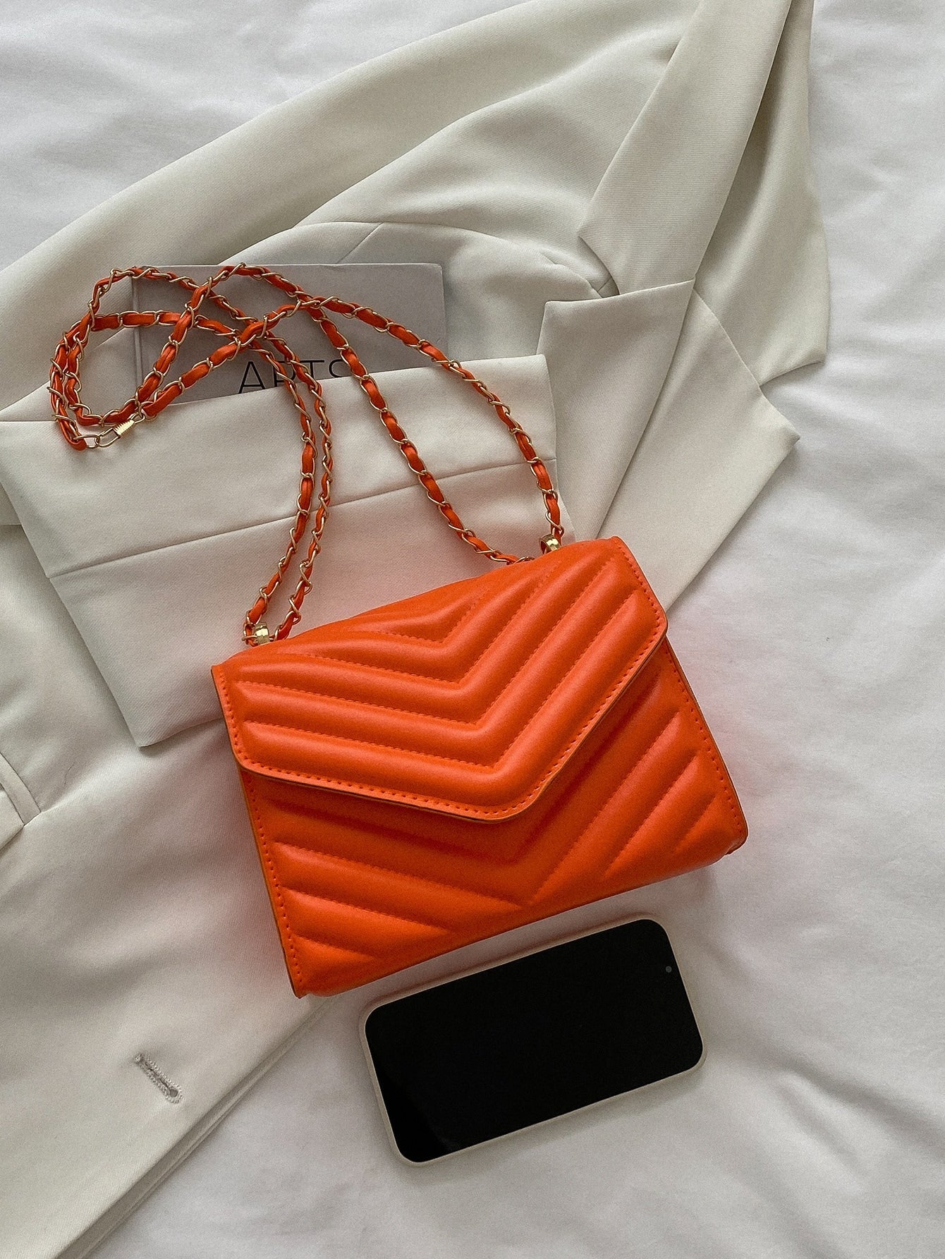 Square Bag with Chevron Snap Button