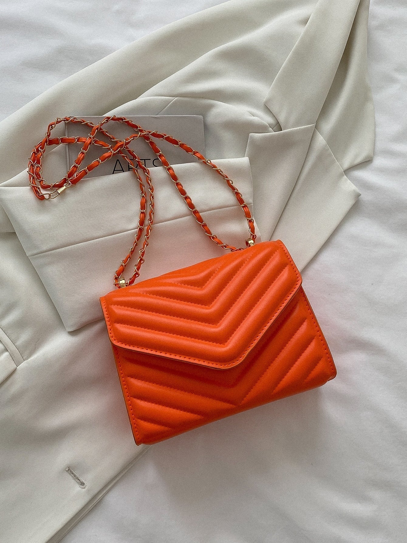 Square Bag with Chevron Snap Button