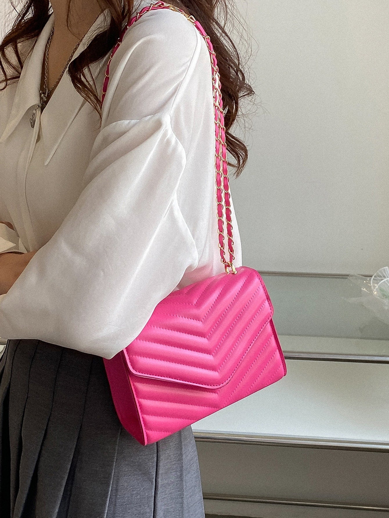 Square Bag with Chevron Snap Button
