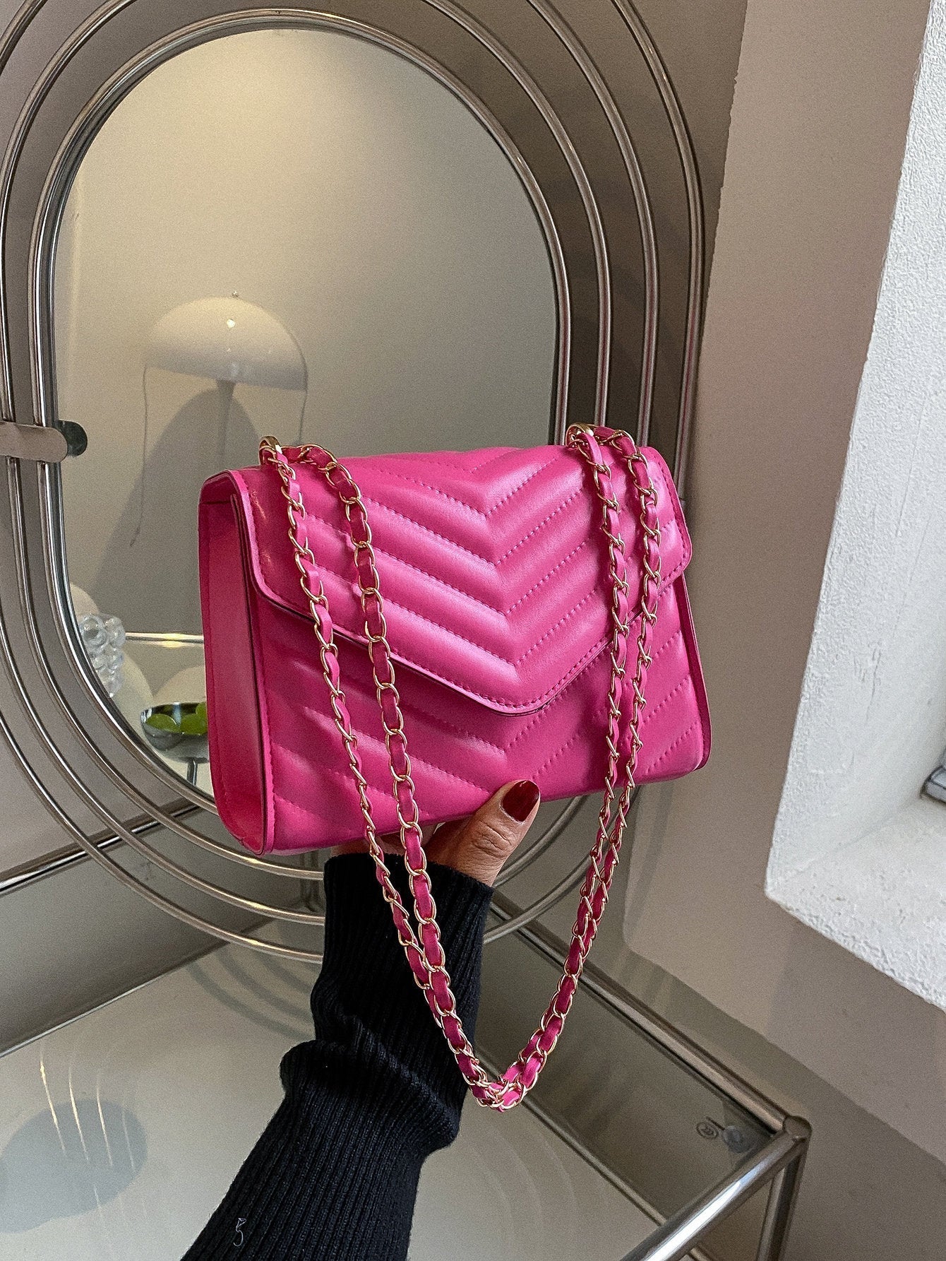 Square Bag with Chevron Snap Button