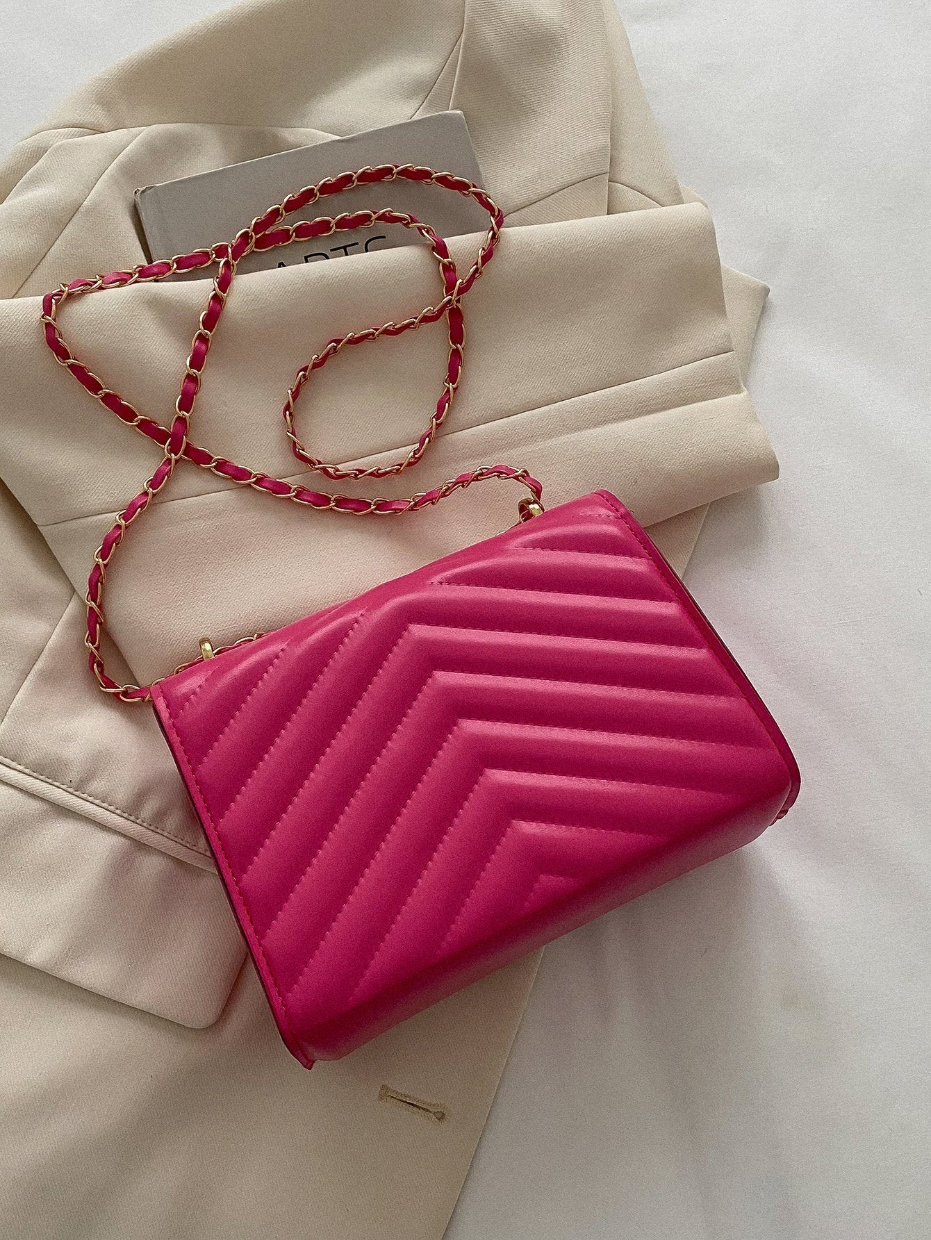 Square Bag with Chevron Snap Button
