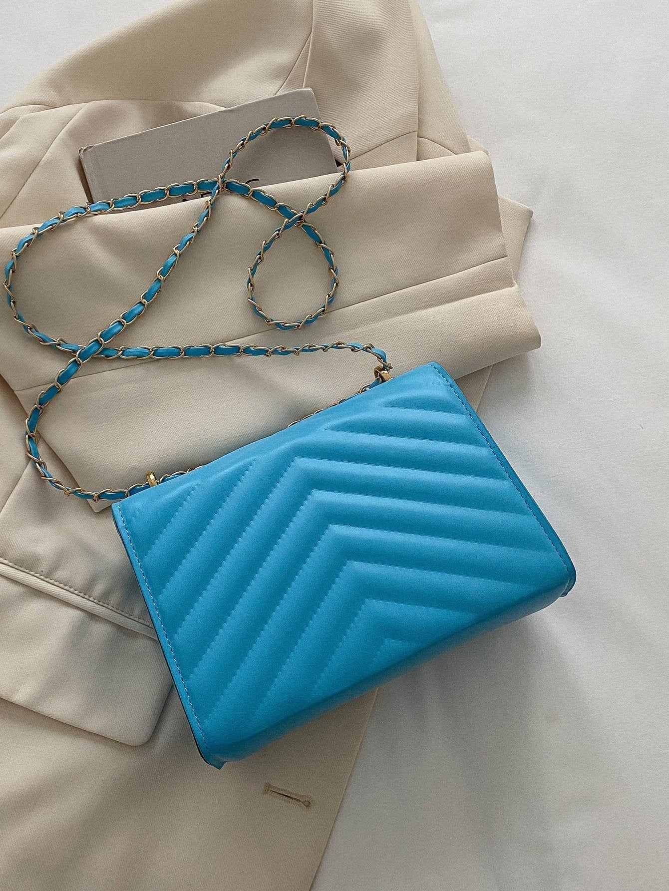 Square Bag with Chevron Snap Button