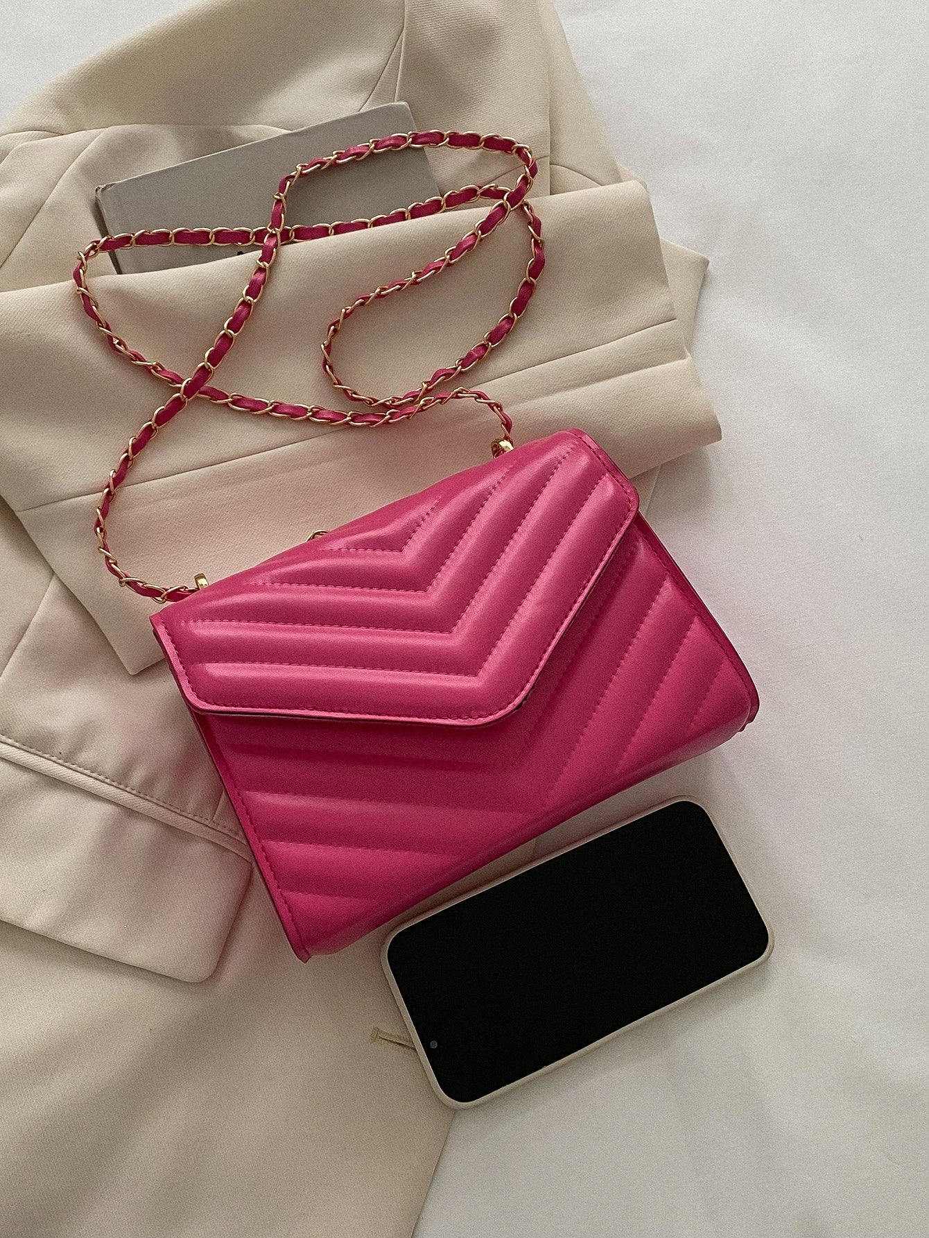 Square Bag with Chevron Snap Button