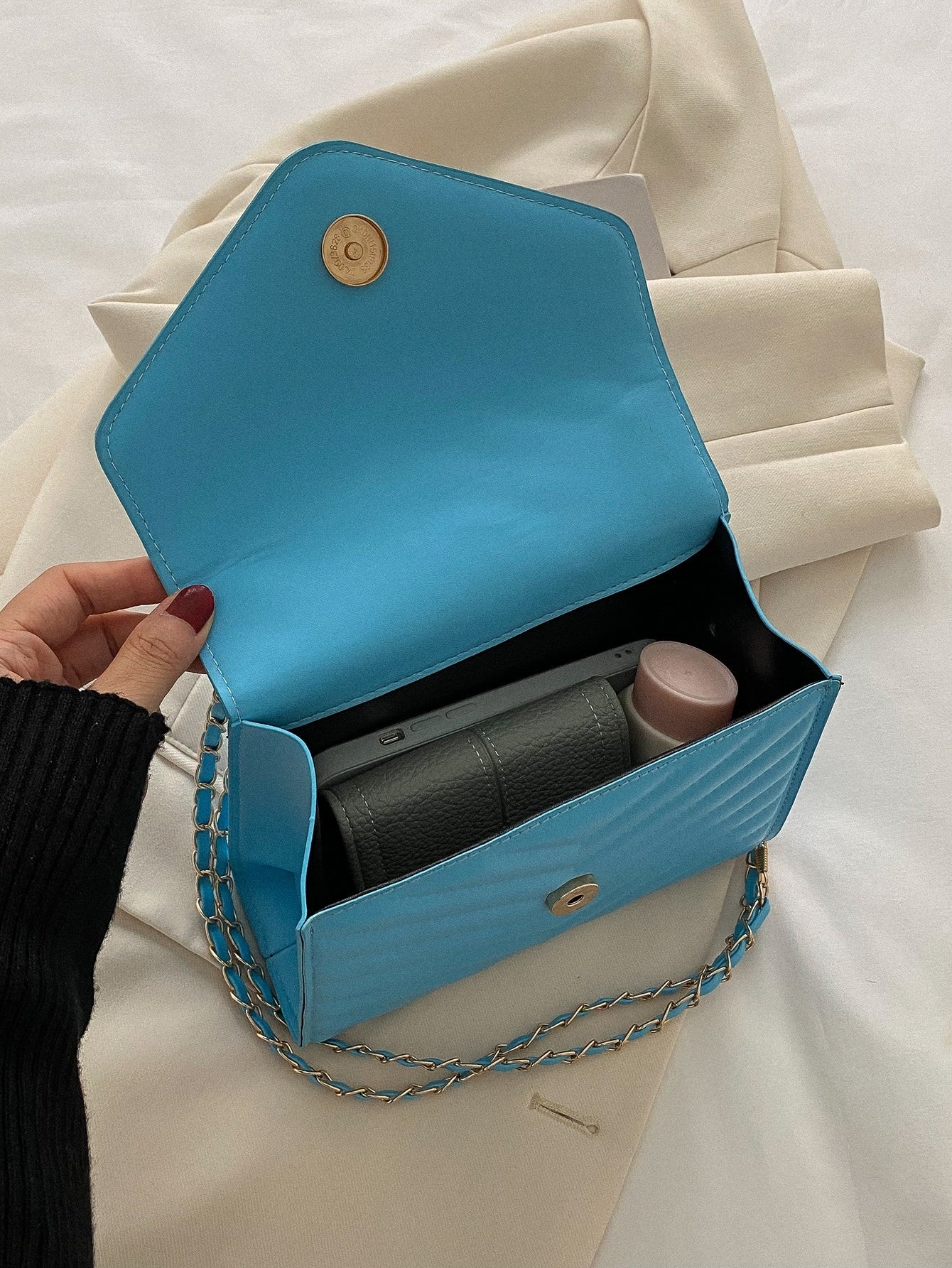 Square Bag with Chevron Snap Button