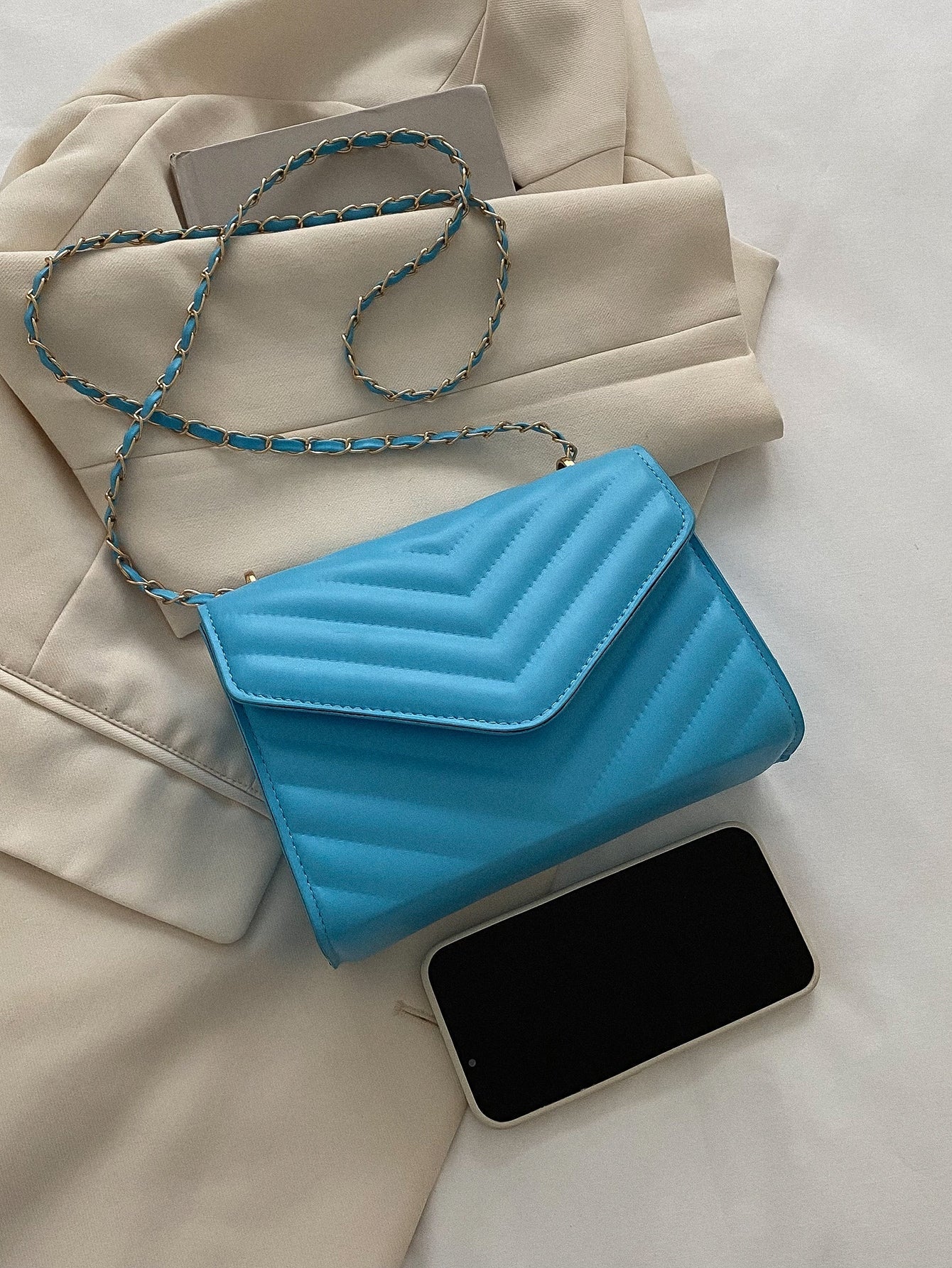 Square Bag with Chevron Snap Button