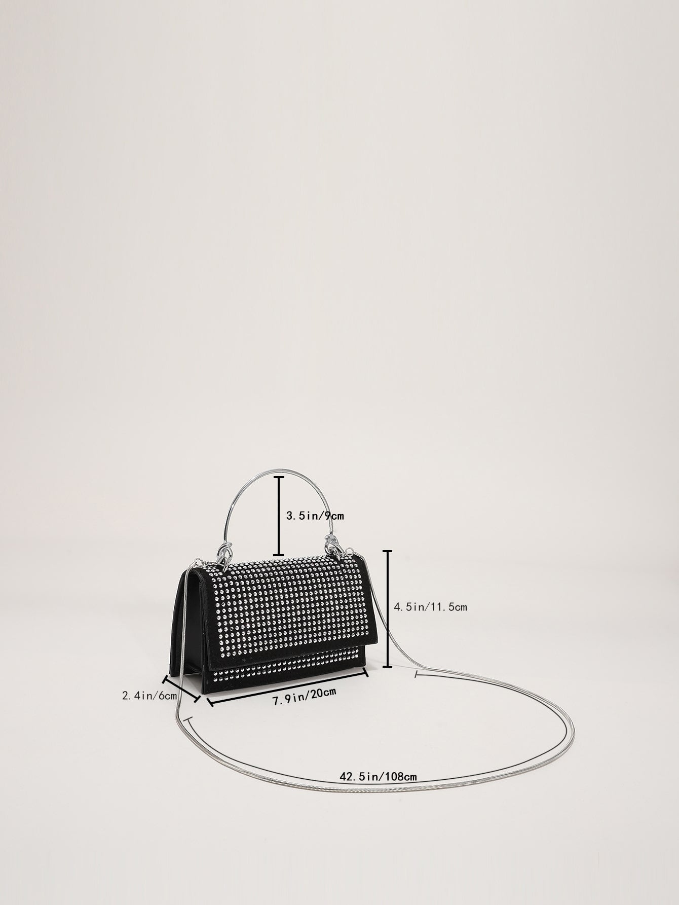 Square Bag with Mini Stud Decoration, Chain, Flap
