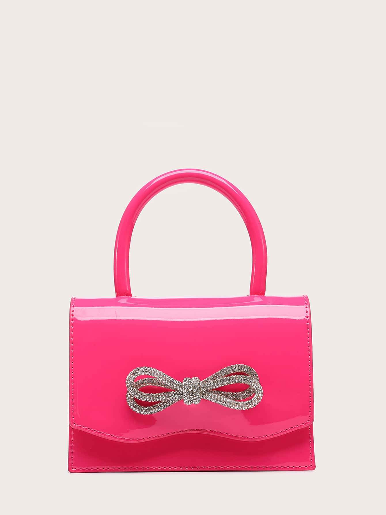 Square Bag with Mini Rhinestones and Bow Decor, PU Flap, for Daily Use