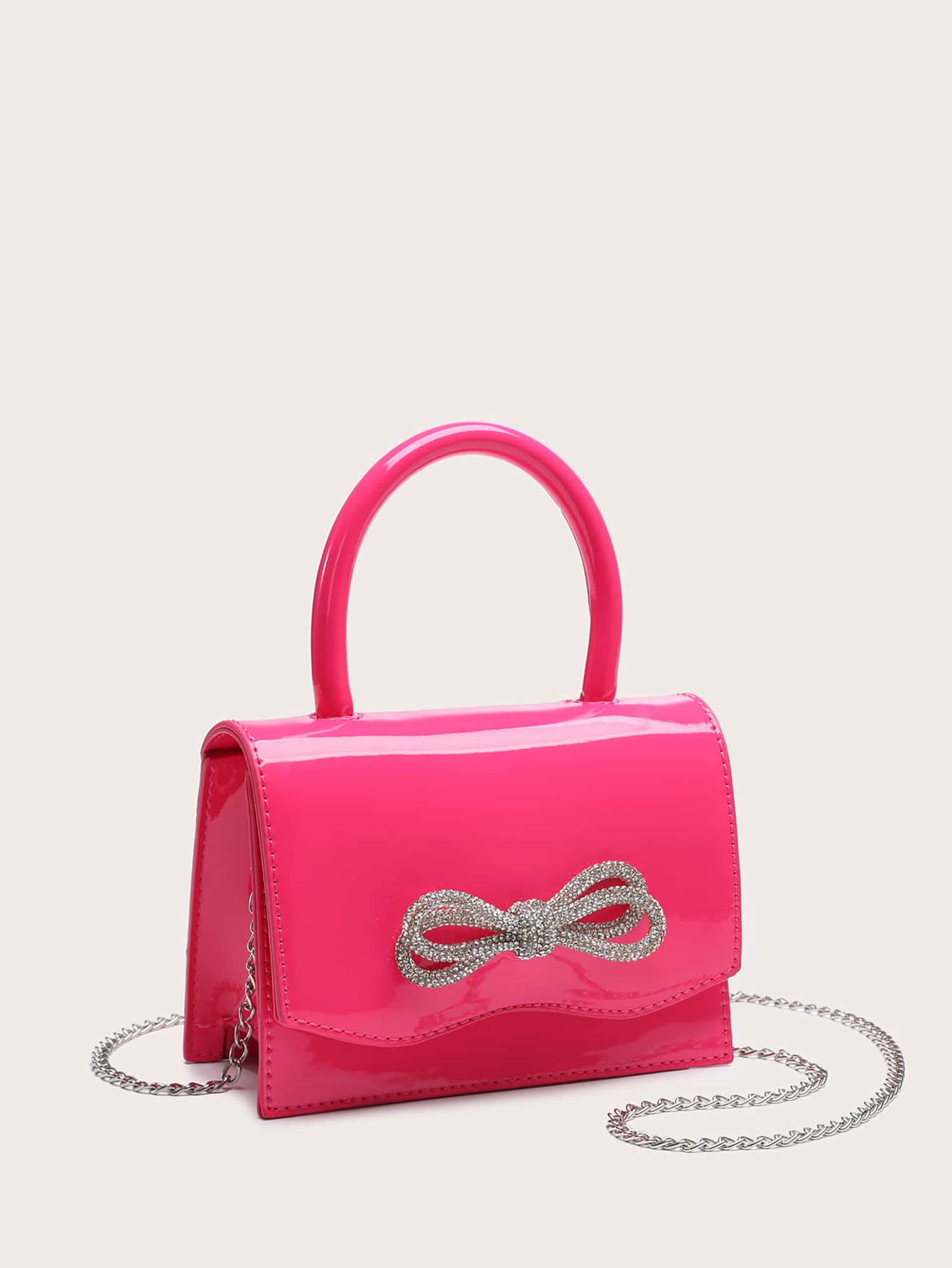 Square Bag with Mini Rhinestones and Bow Decor, PU Flap, for Daily Use