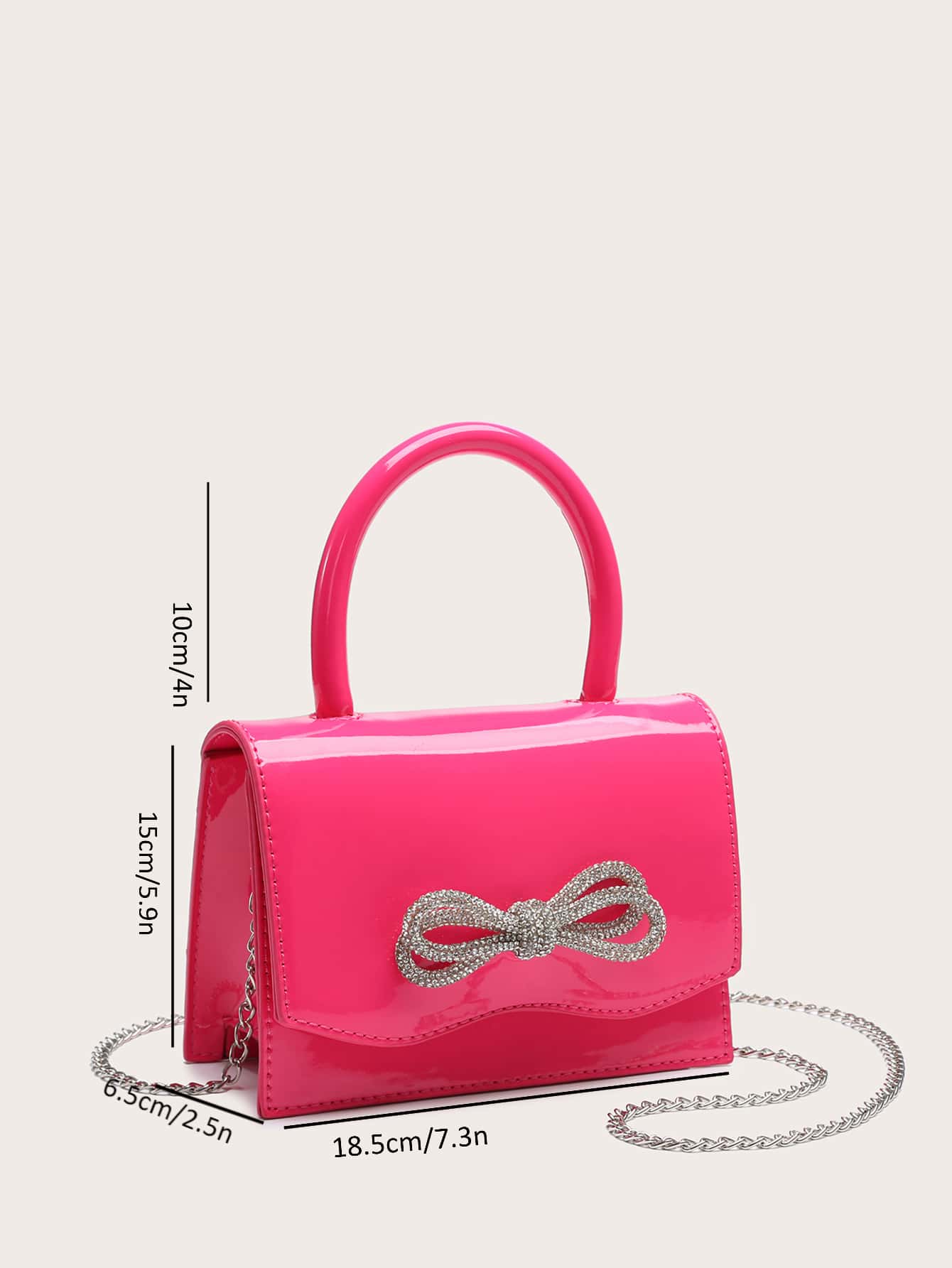Square Bag with Mini Rhinestones and Bow Decor, PU Flap, for Daily Use