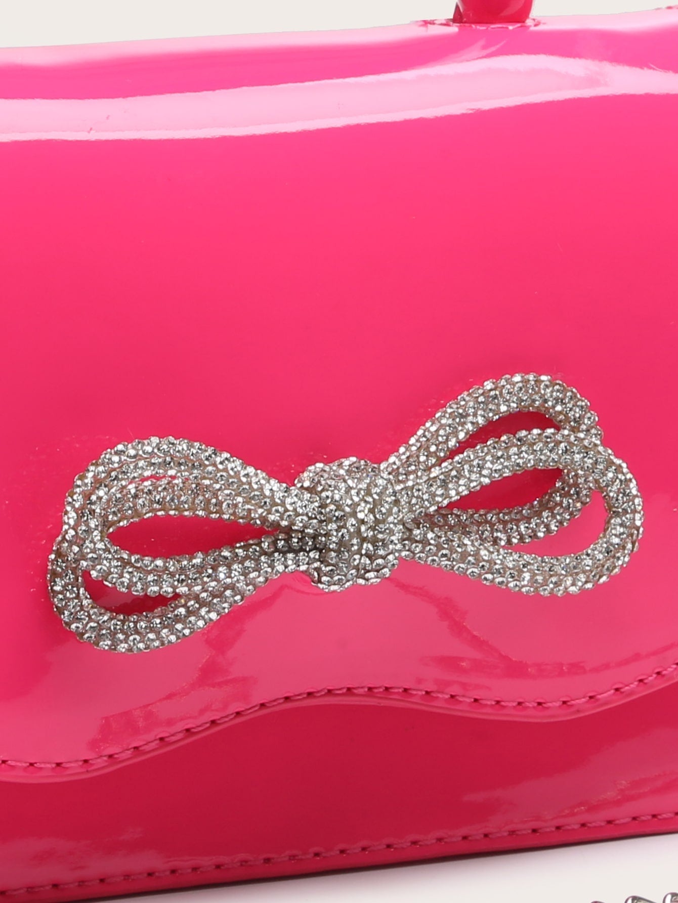Square Bag with Mini Rhinestones and Bow Decor, PU Flap, for Daily Use