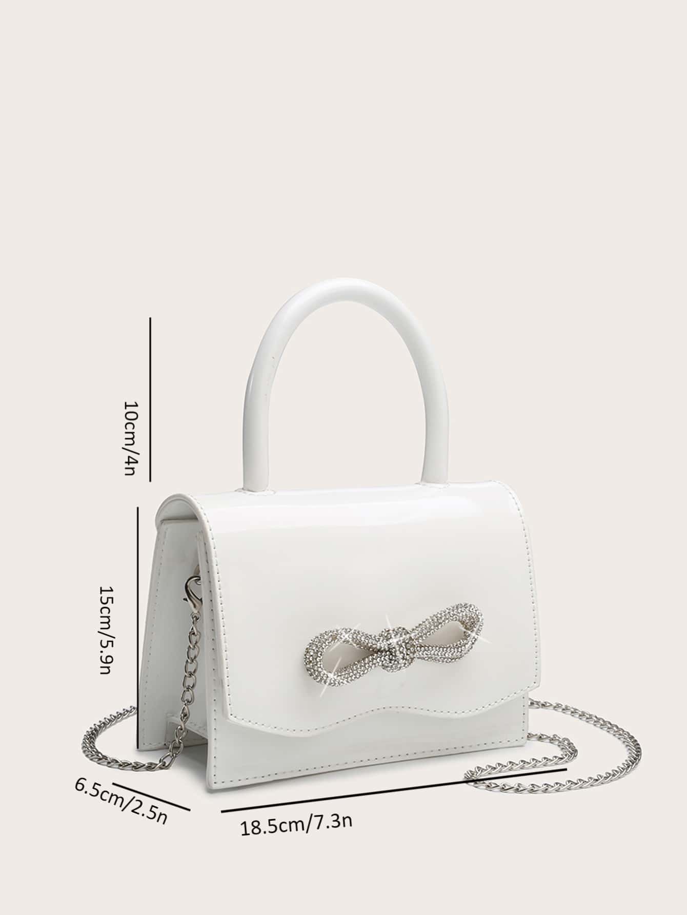 Square Bag with Mini Rhinestones and Bow Decor, PU Flap, for Daily Use