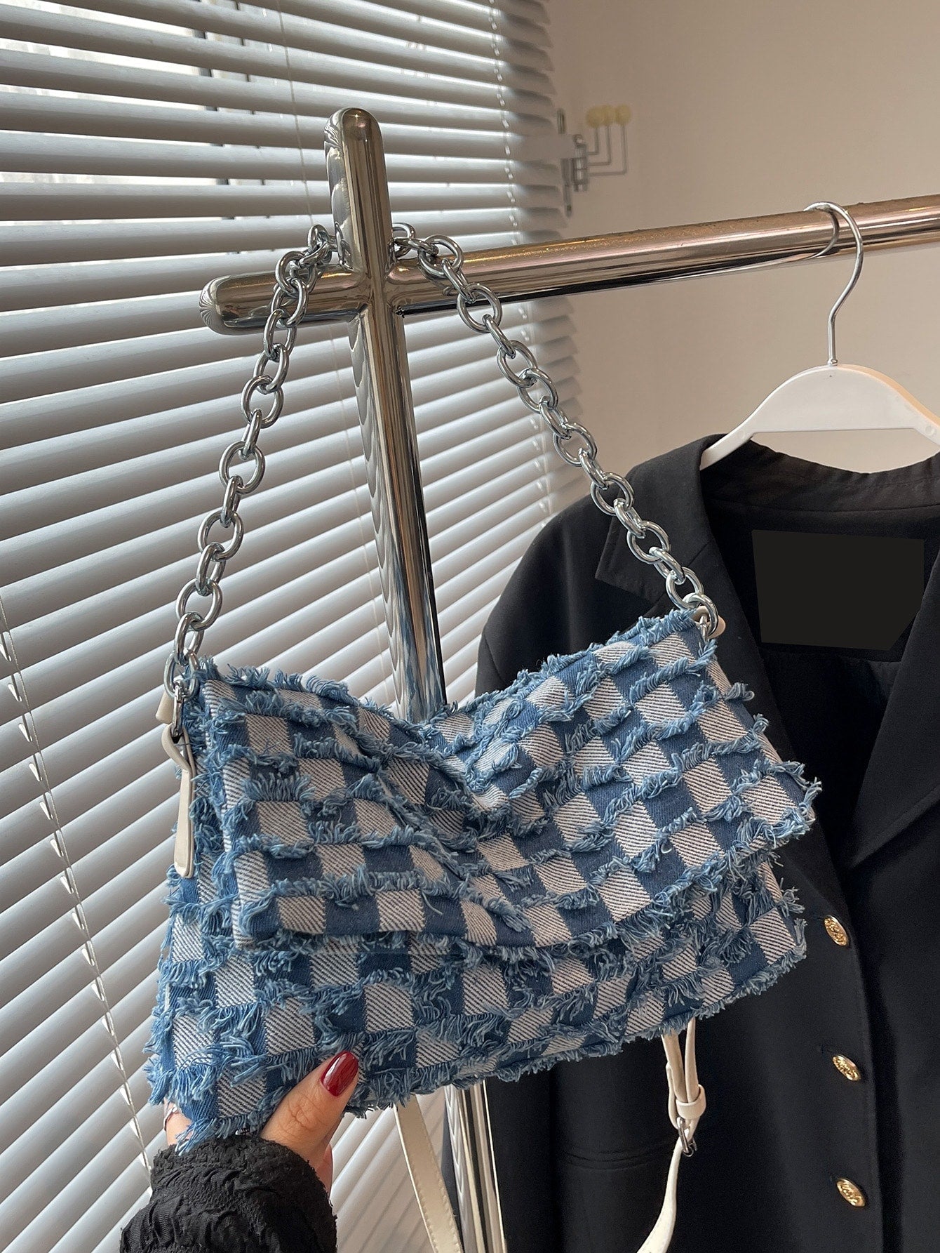 Square Bag with Check Pattern